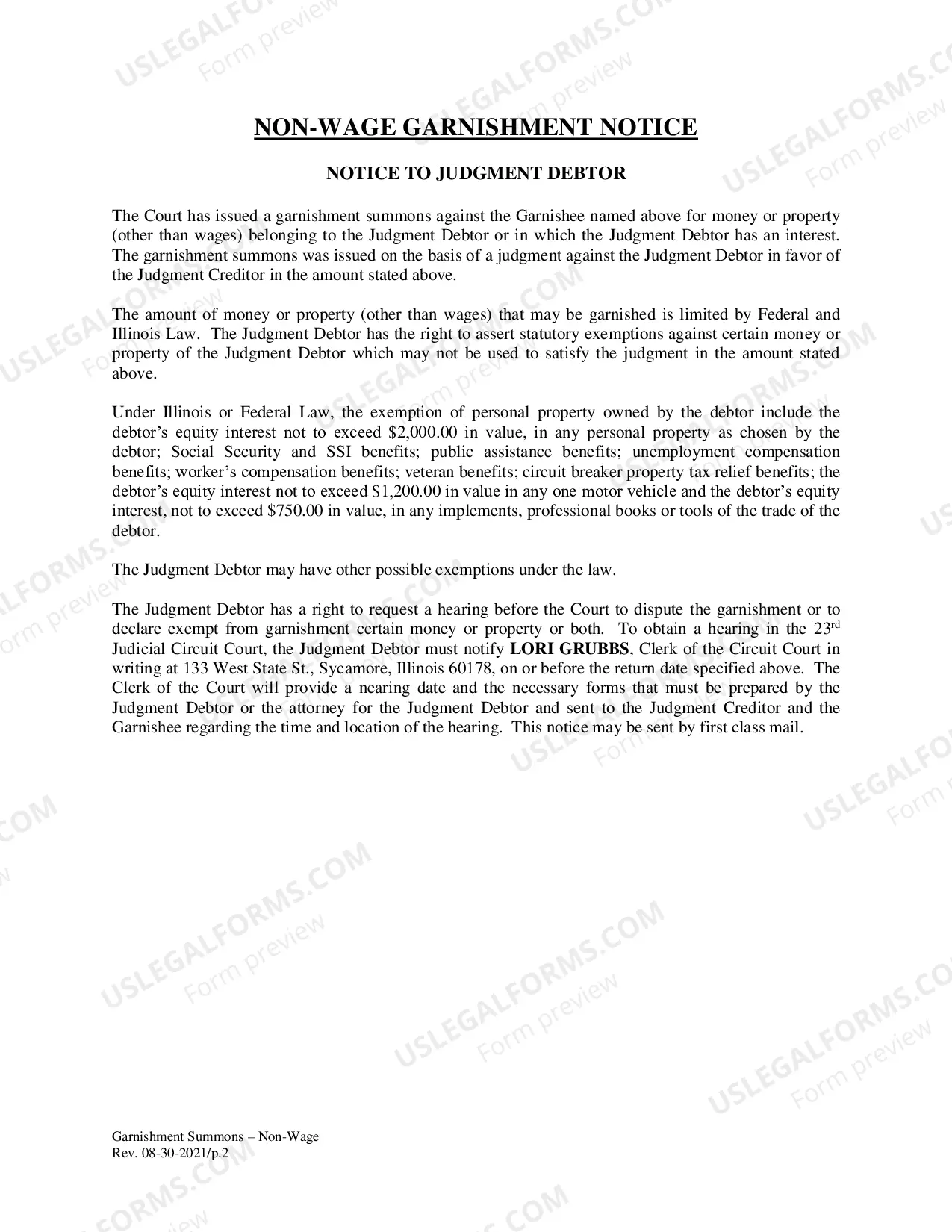 Preview Garnishment Summons-Non-Wage