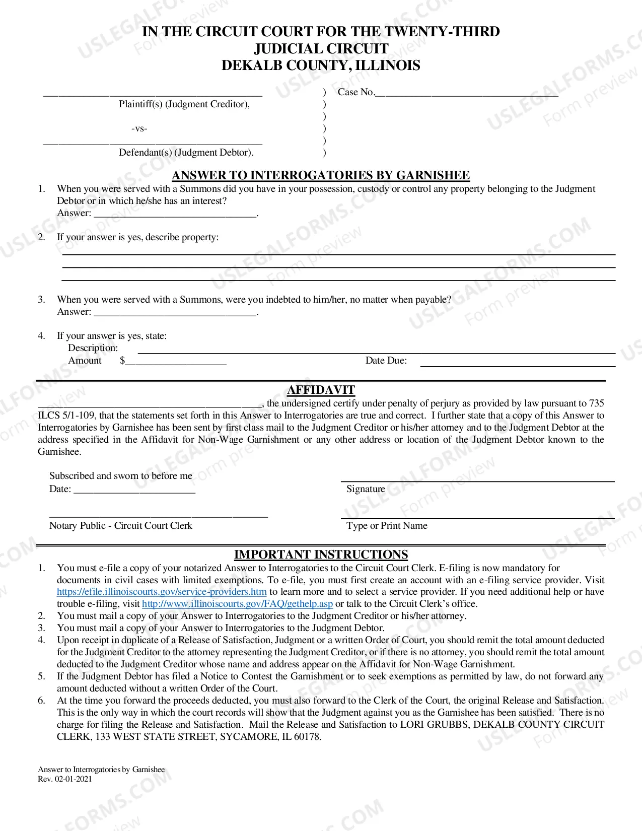 Preview Garnishment Summons-Non-Wage