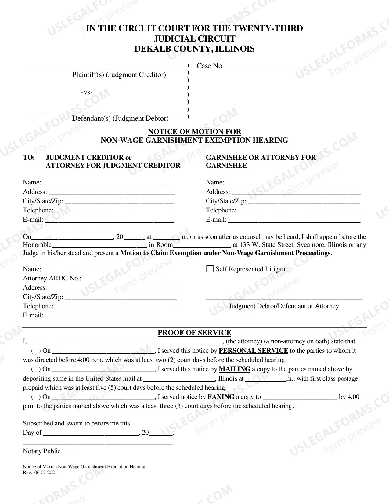 Preview Garnishment Summons-Non-Wage