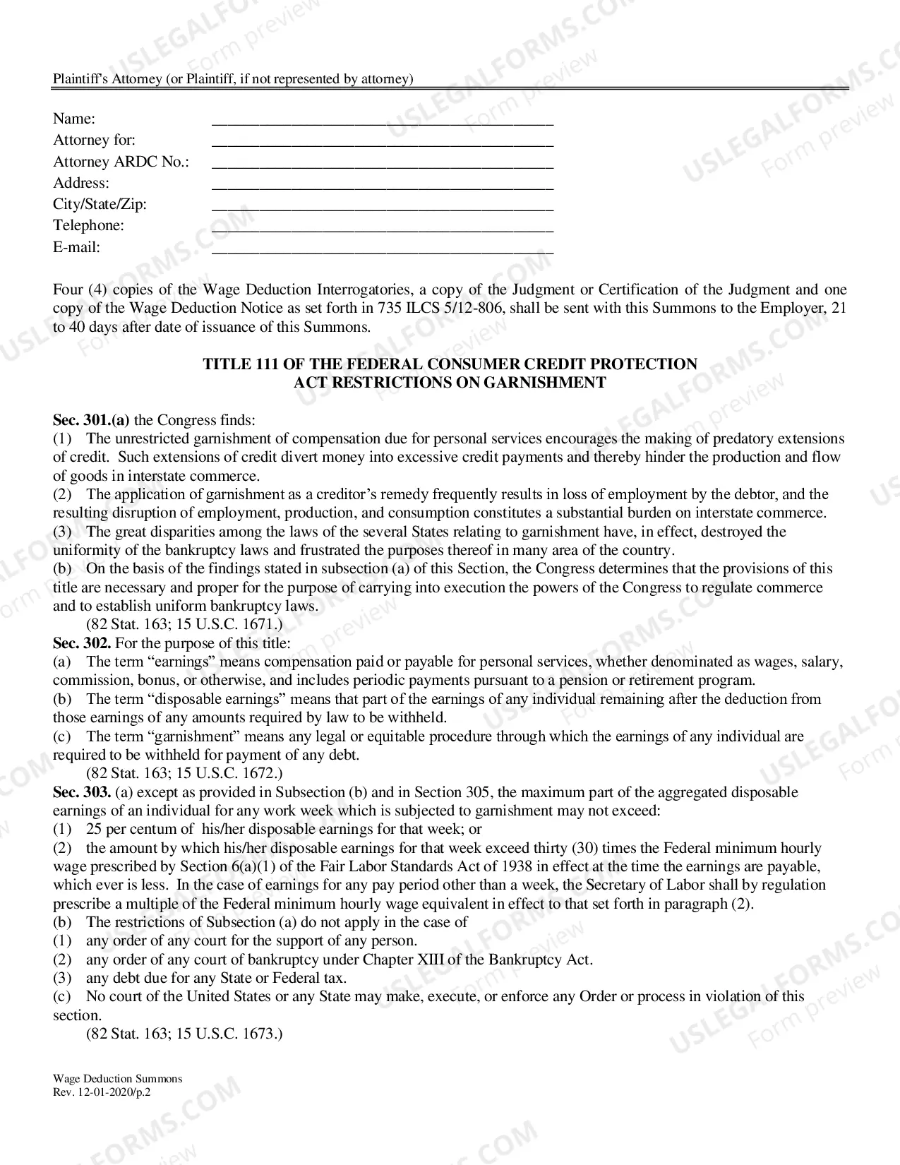 Preview Wage Deduction Summons