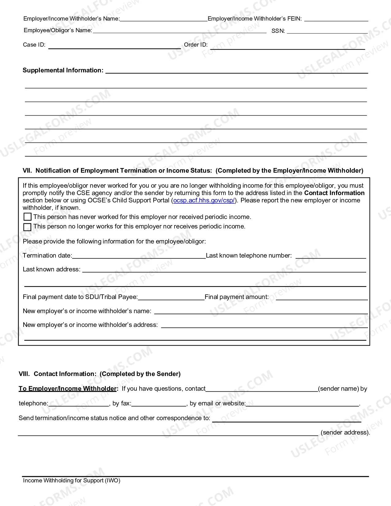 Preview Income Withholding for Support and Requirements