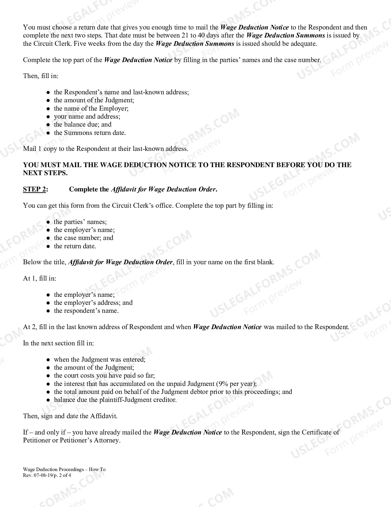Preview Wage Deduction Proceedings-how to