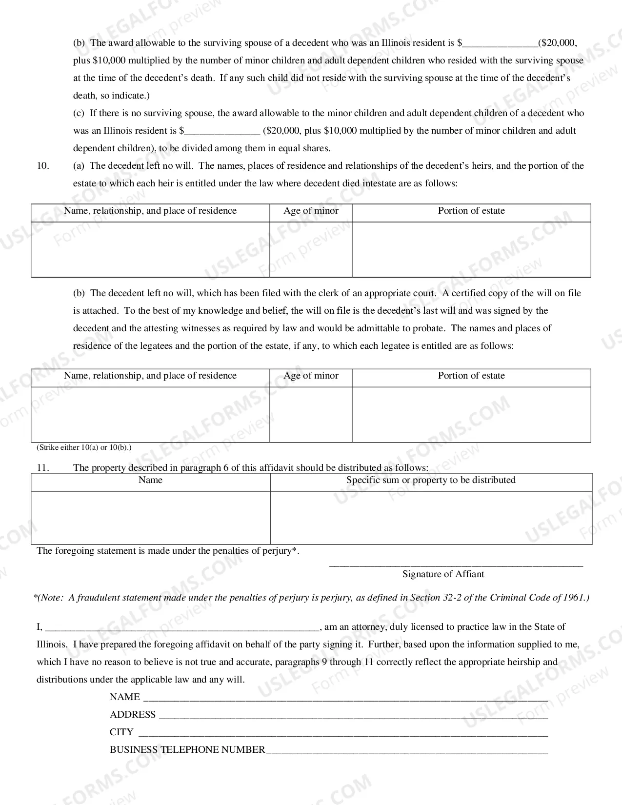 Preview Small Estate Affidavit