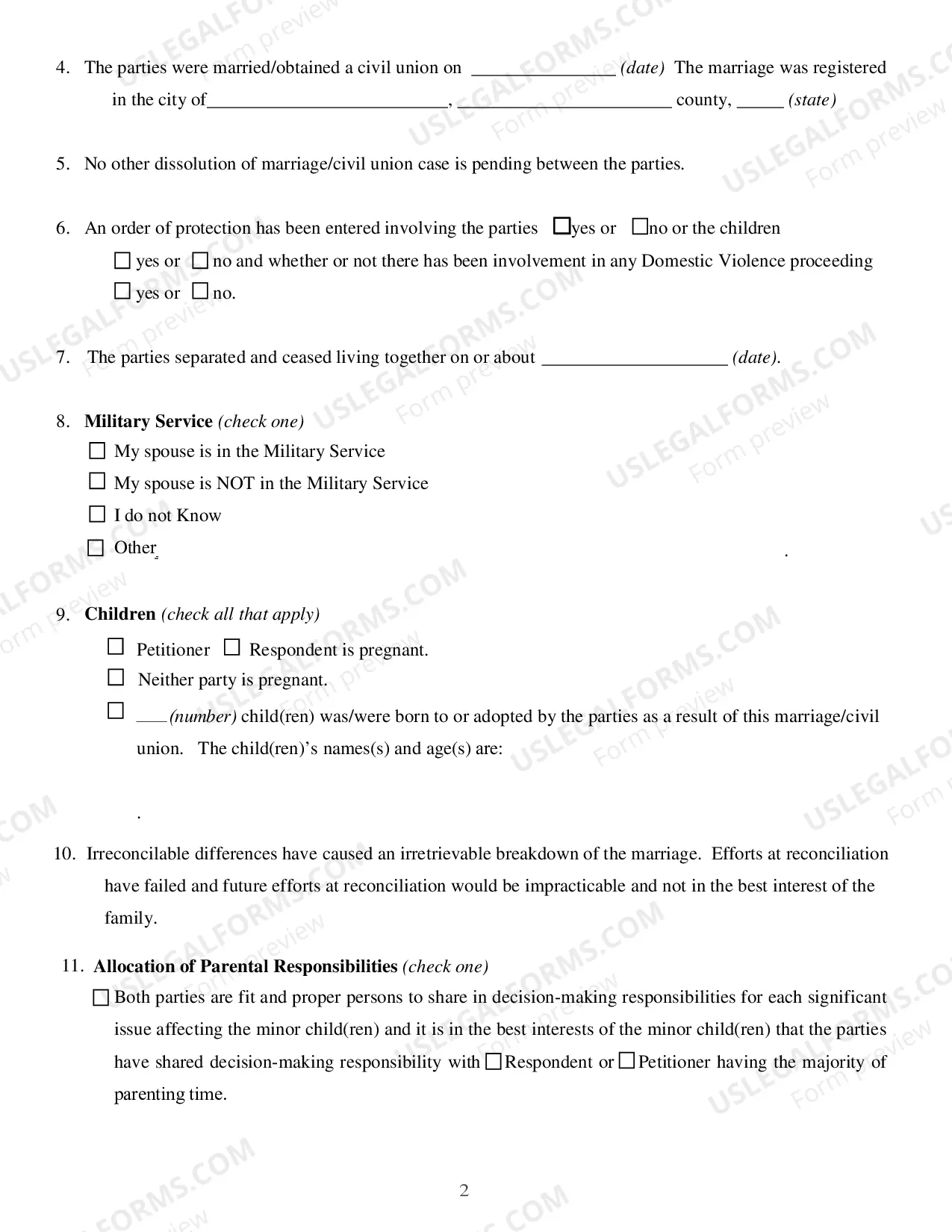 Preview Dissolution of Marriage with Children Petition
