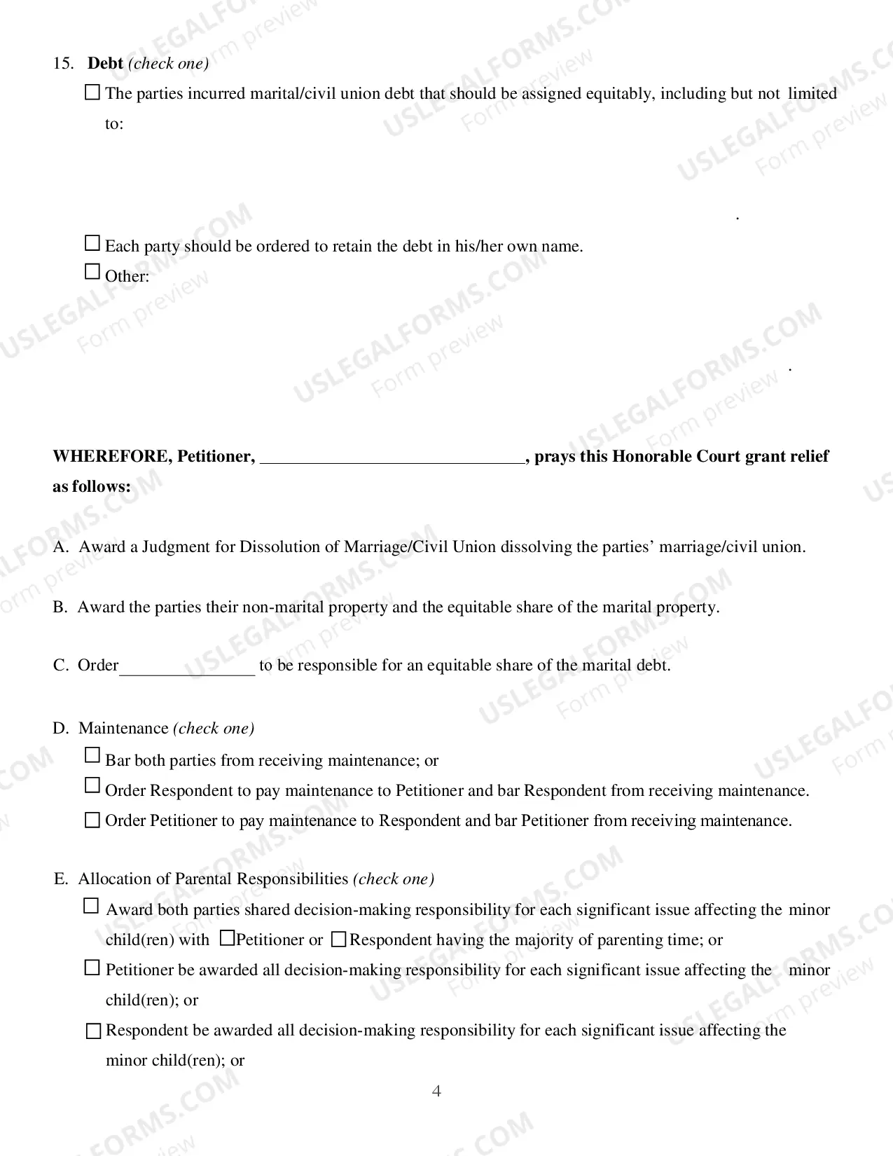 Preview Dissolution of Marriage with Children Petition