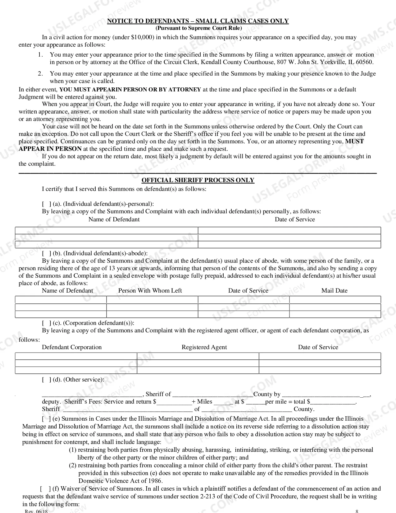 Preview Summons (Small Claims)