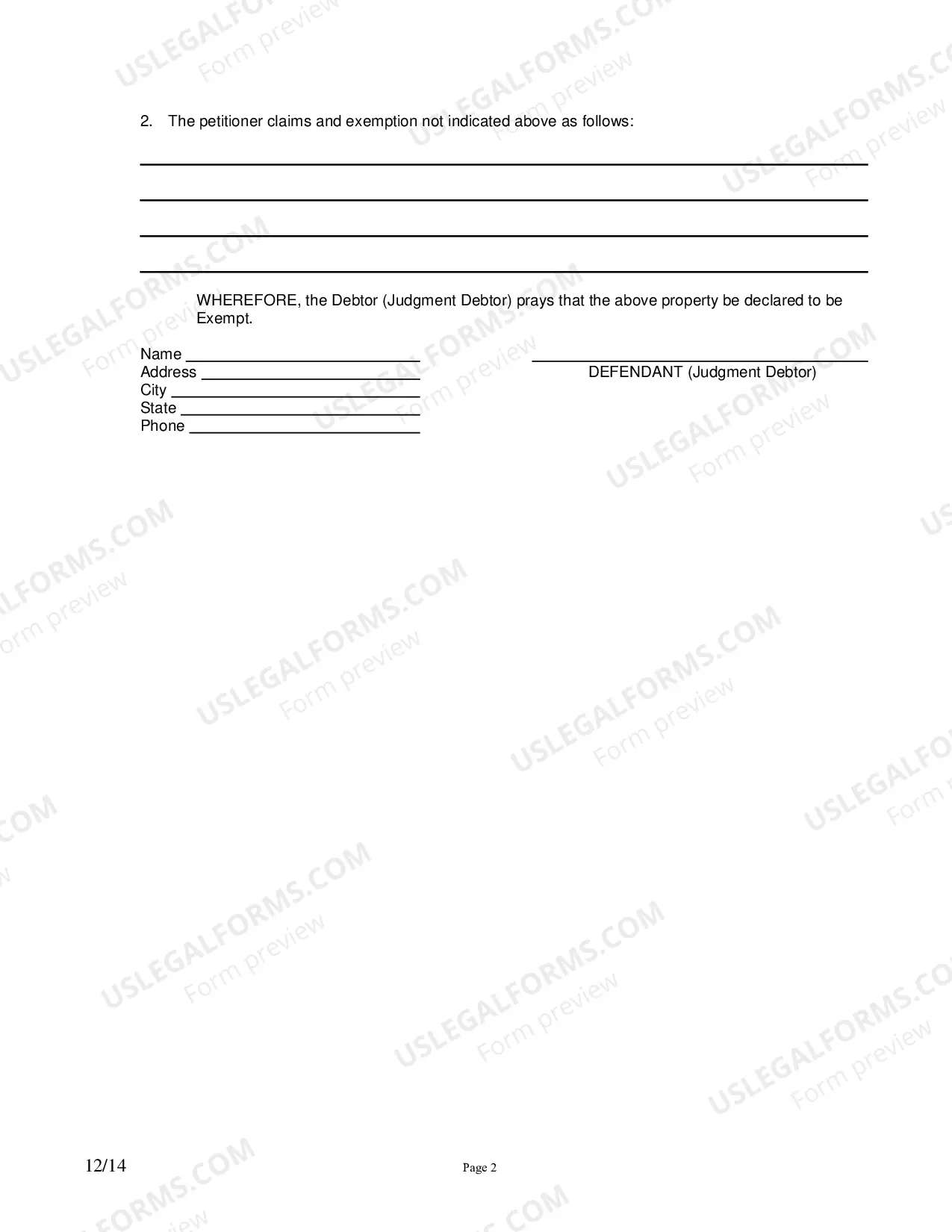 Preview Defendant's Motion to Claim Exemption Under Non-Wage Garnishment Proceedings or Third Party Citation to Discover assets