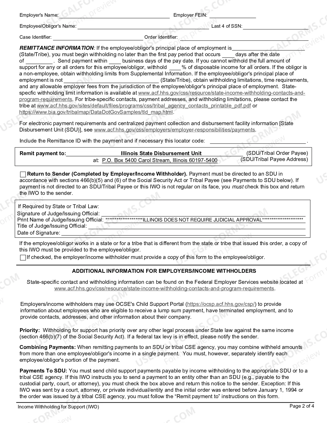 Preview Order/Notice Income Withhold for Support
