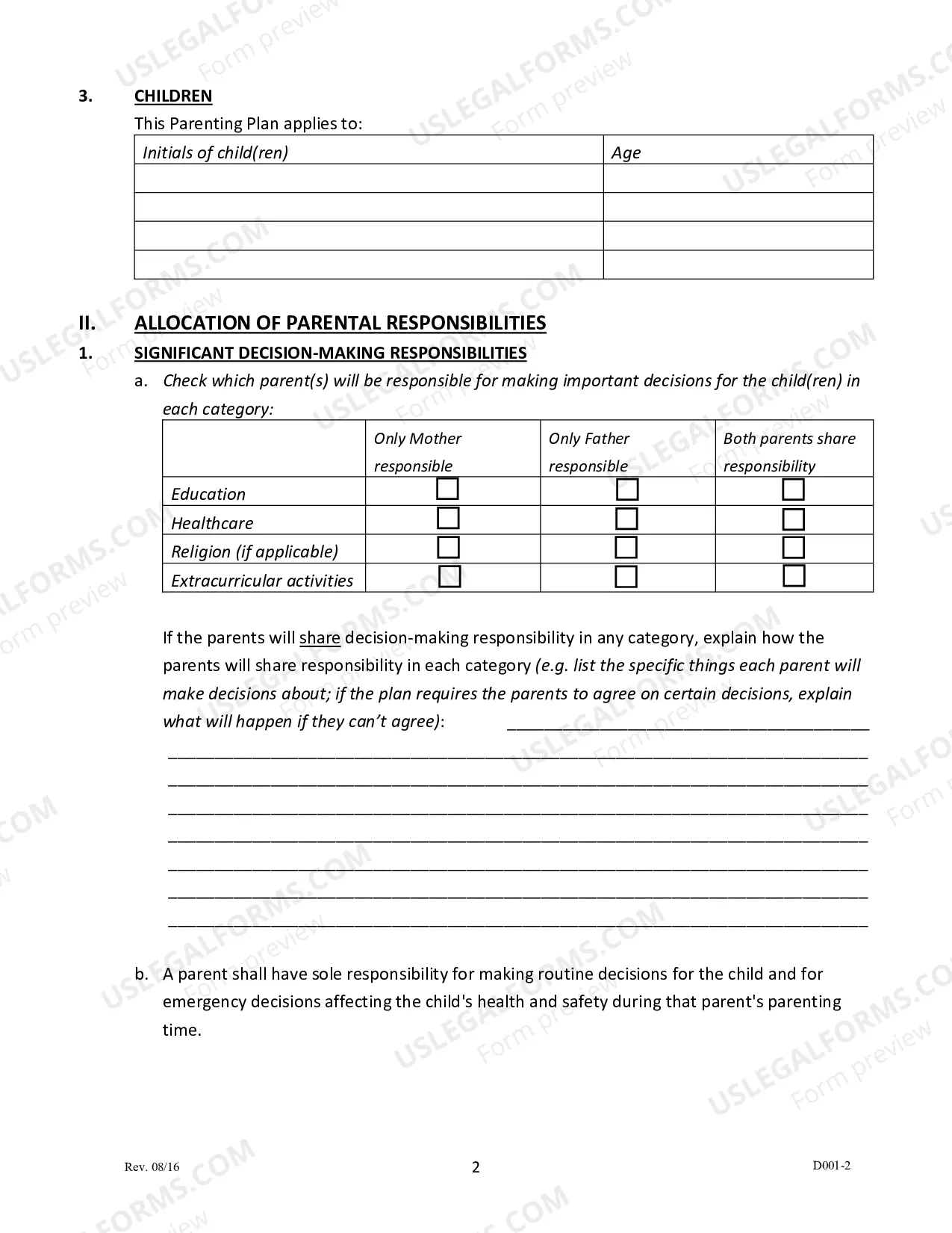 Preview Parenting Plan