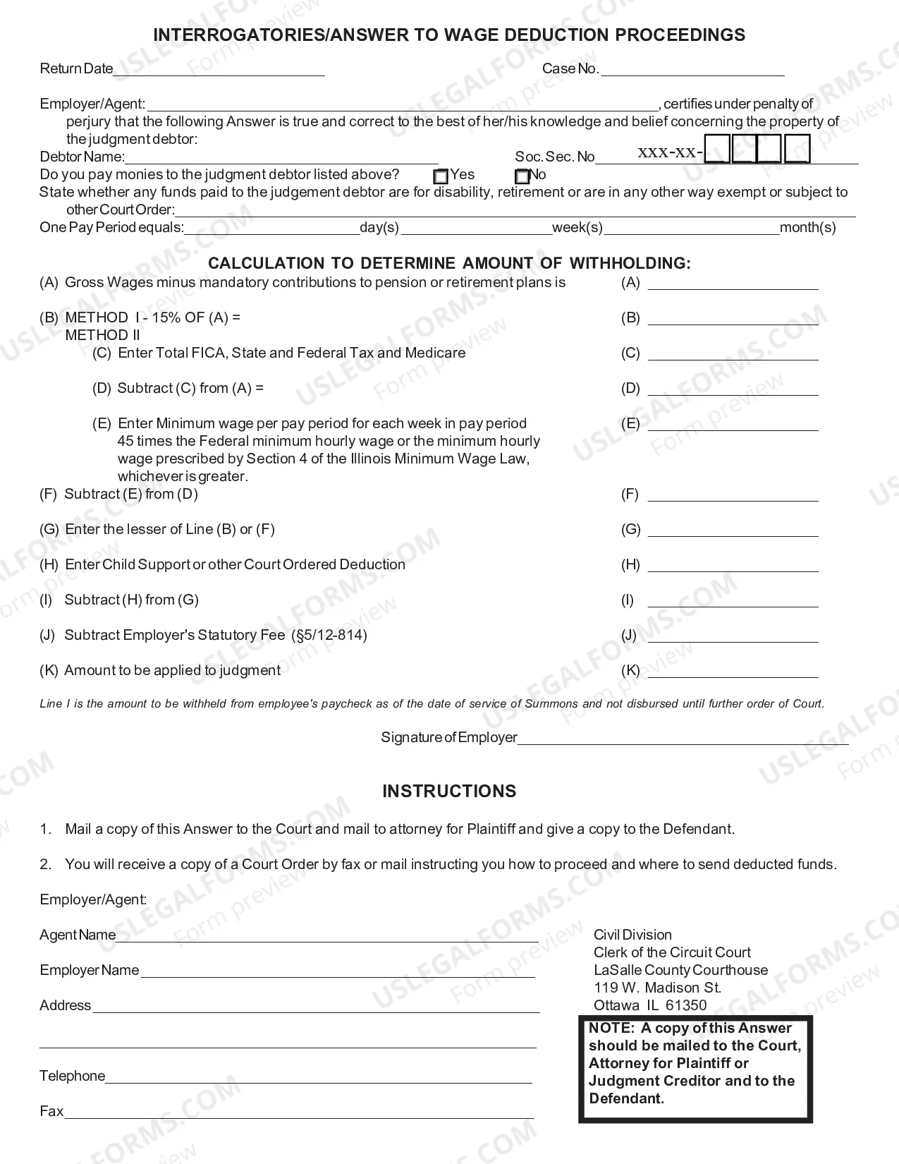 Preview Affidavit for Wage Deduction Order