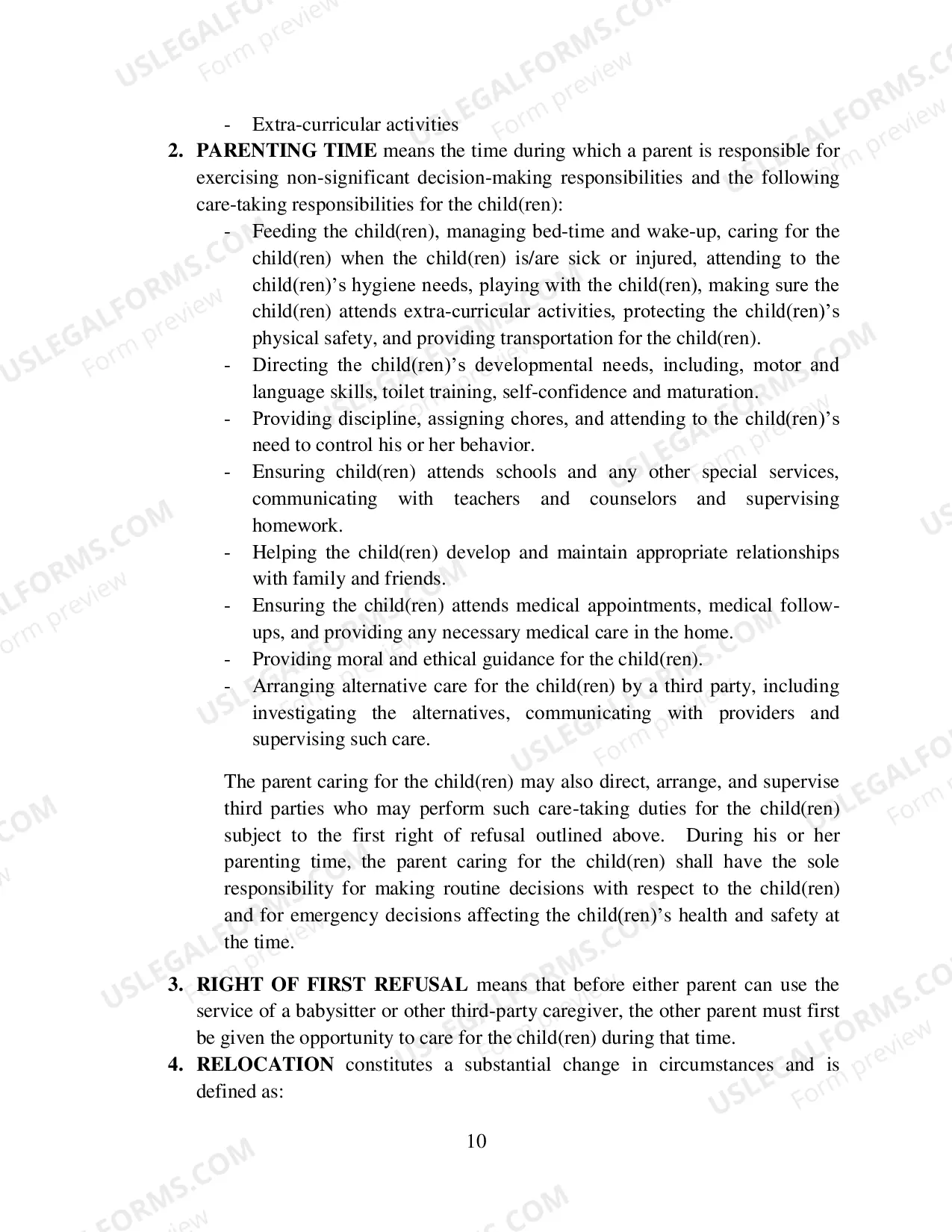 Preview Allocation of Parental Responsibilities and Parenting Plan