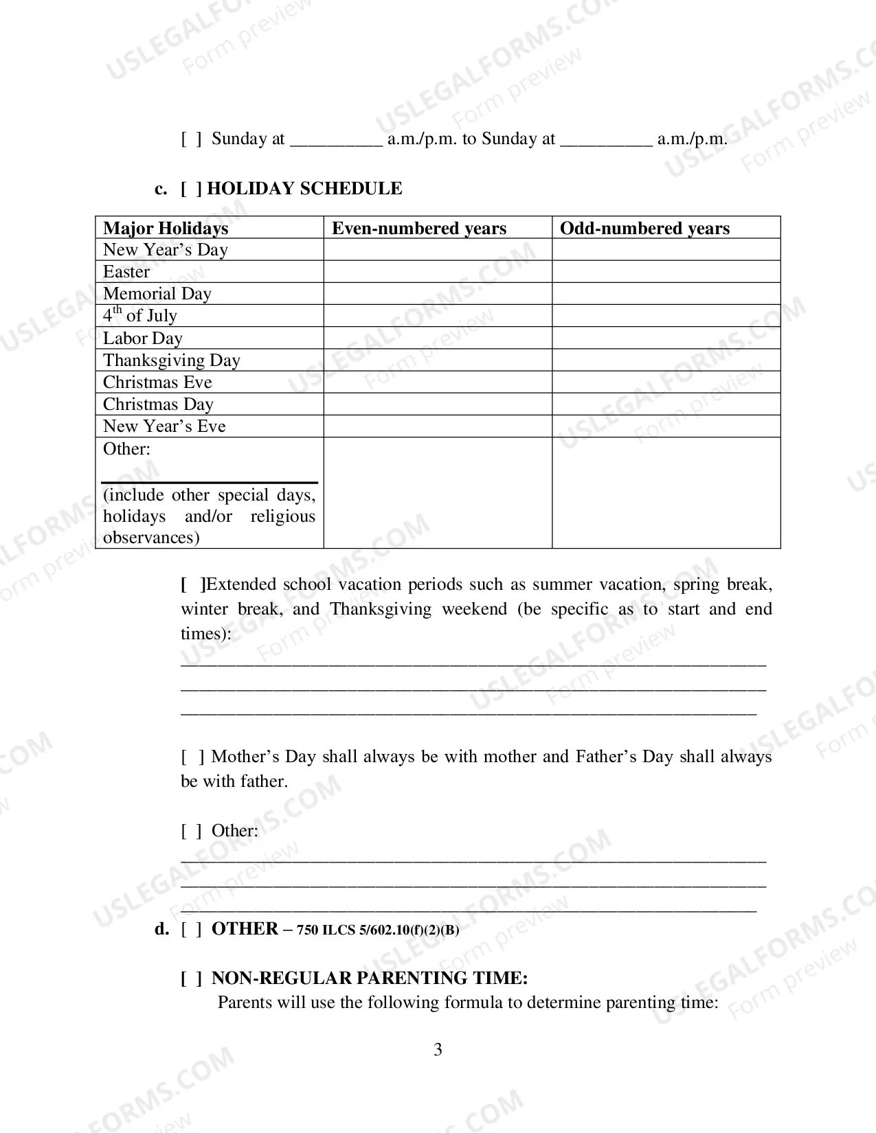 Preview Allocation of Parental Responsibilities and Parenting Plan