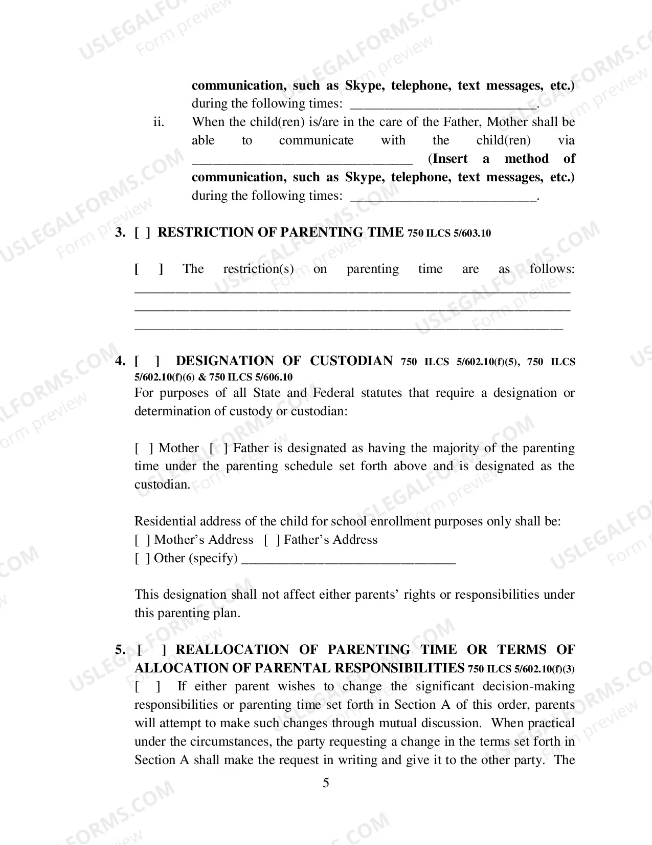Preview Allocation of Parental Responsibilities and Parenting Plan