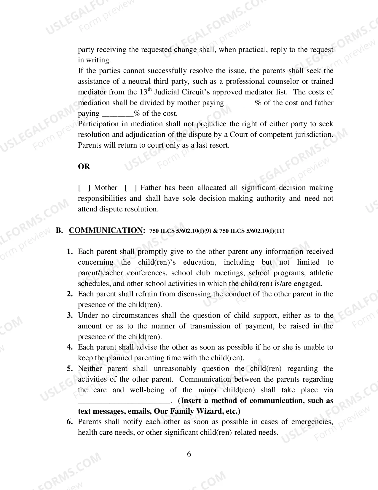 Preview Allocation of Parental Responsibilities and Parenting Plan