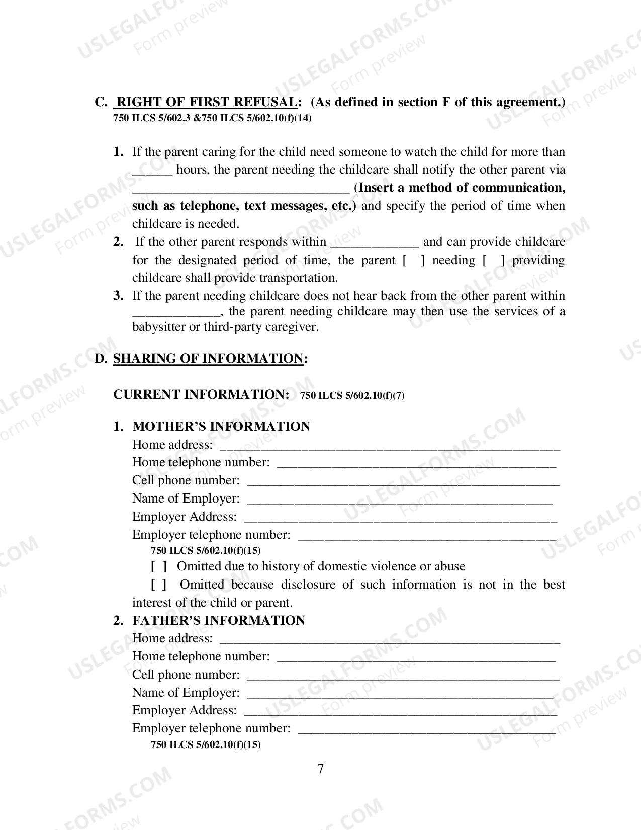 Preview Allocation of Parental Responsibilities and Parenting Plan