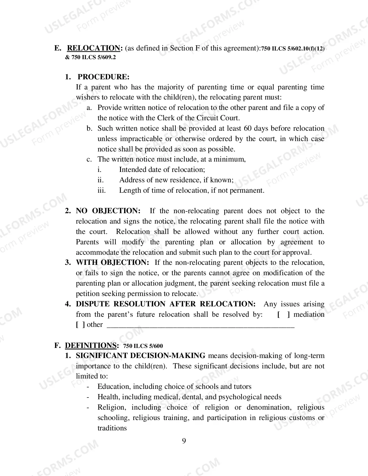 Preview Allocation of Parental Responsibilities and Parenting Plan