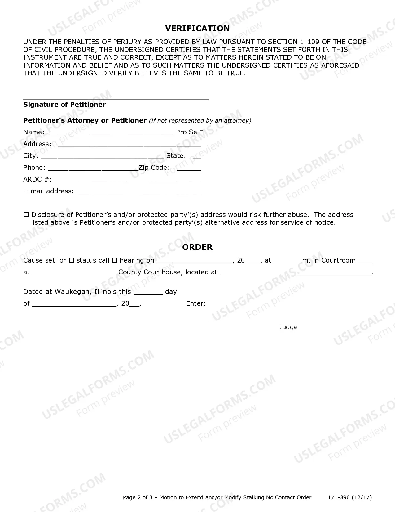 Preview Motion to Extend and or Modify Stalking No Contact Order