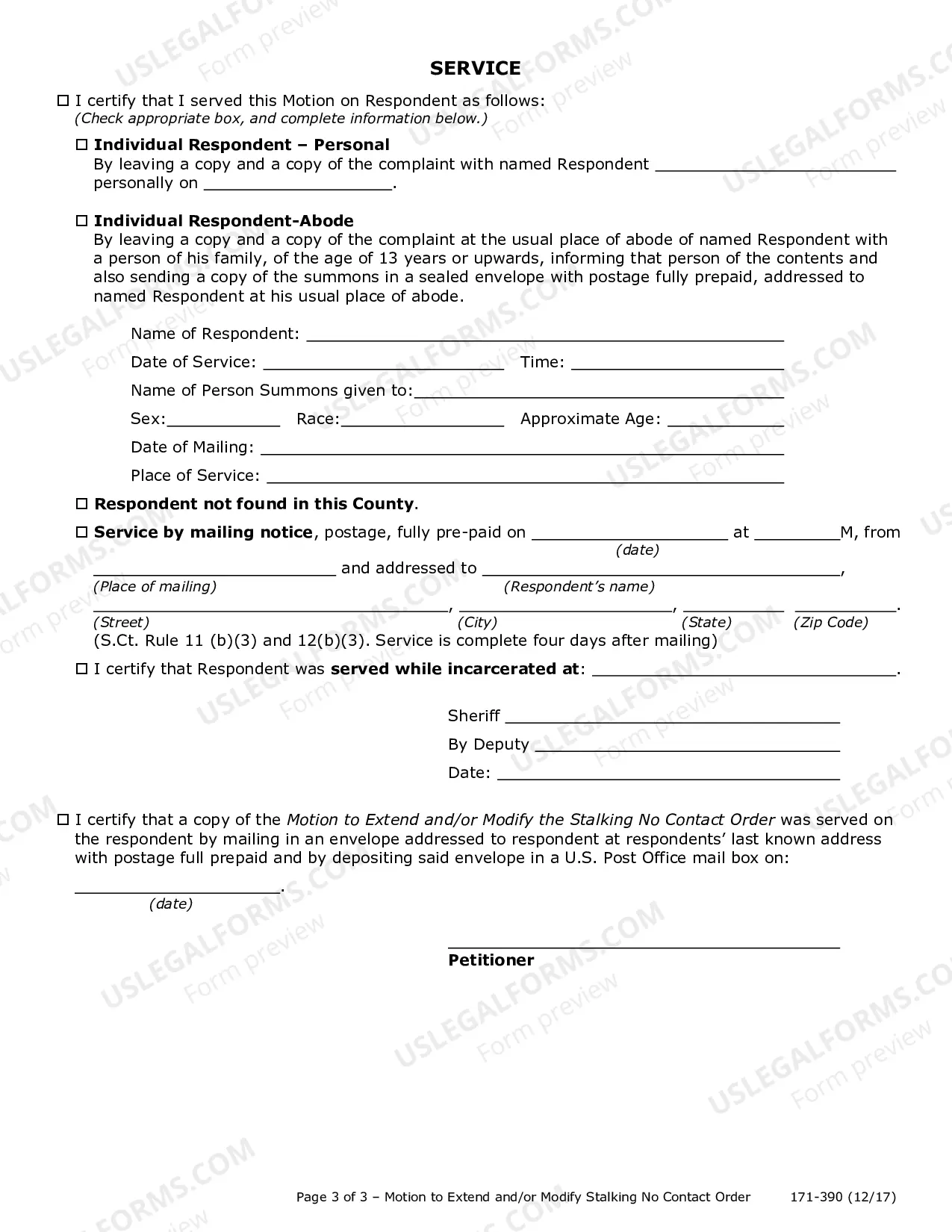 Preview Motion to Extend and or Modify Stalking No Contact Order