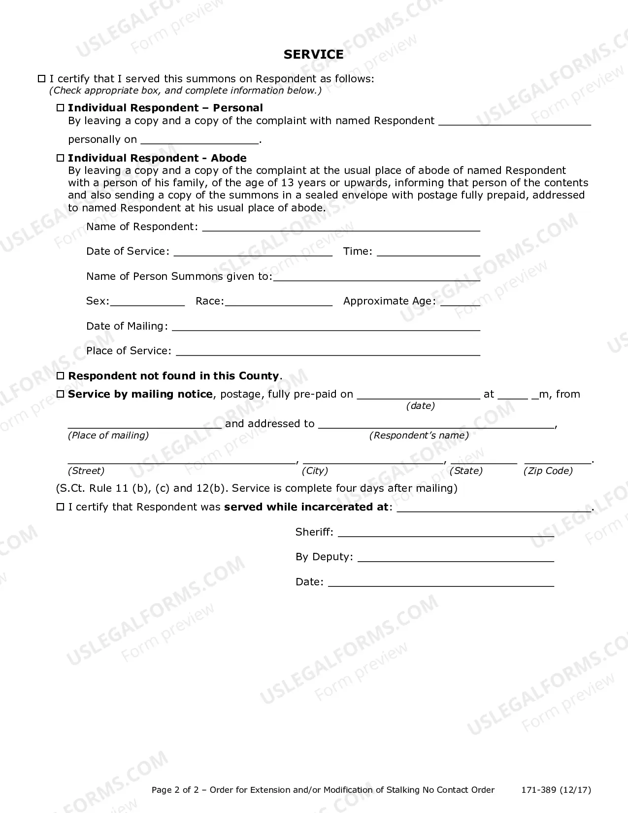 Preview Order for Extension and or Modification of Stalking No Contact Order