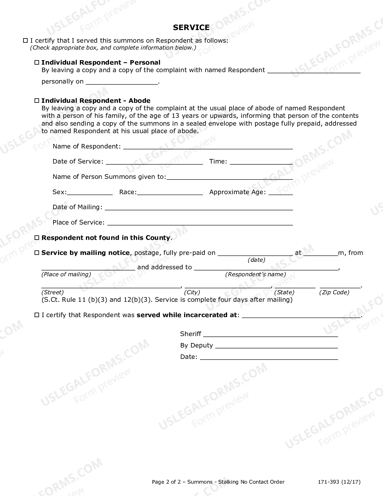 Preview Summons - Stalking No Contact Order