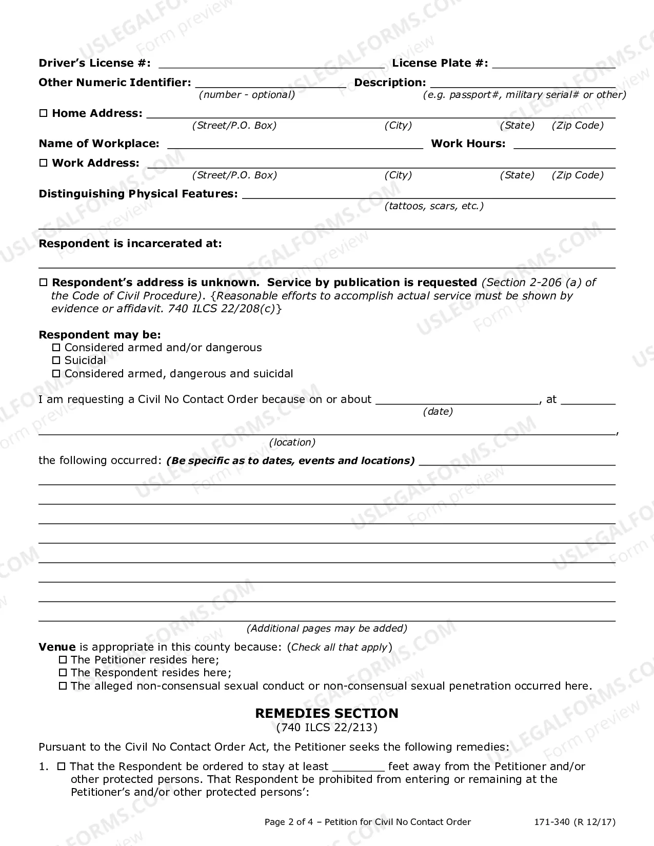 Preview Verified Petition for Civil No Contact Order