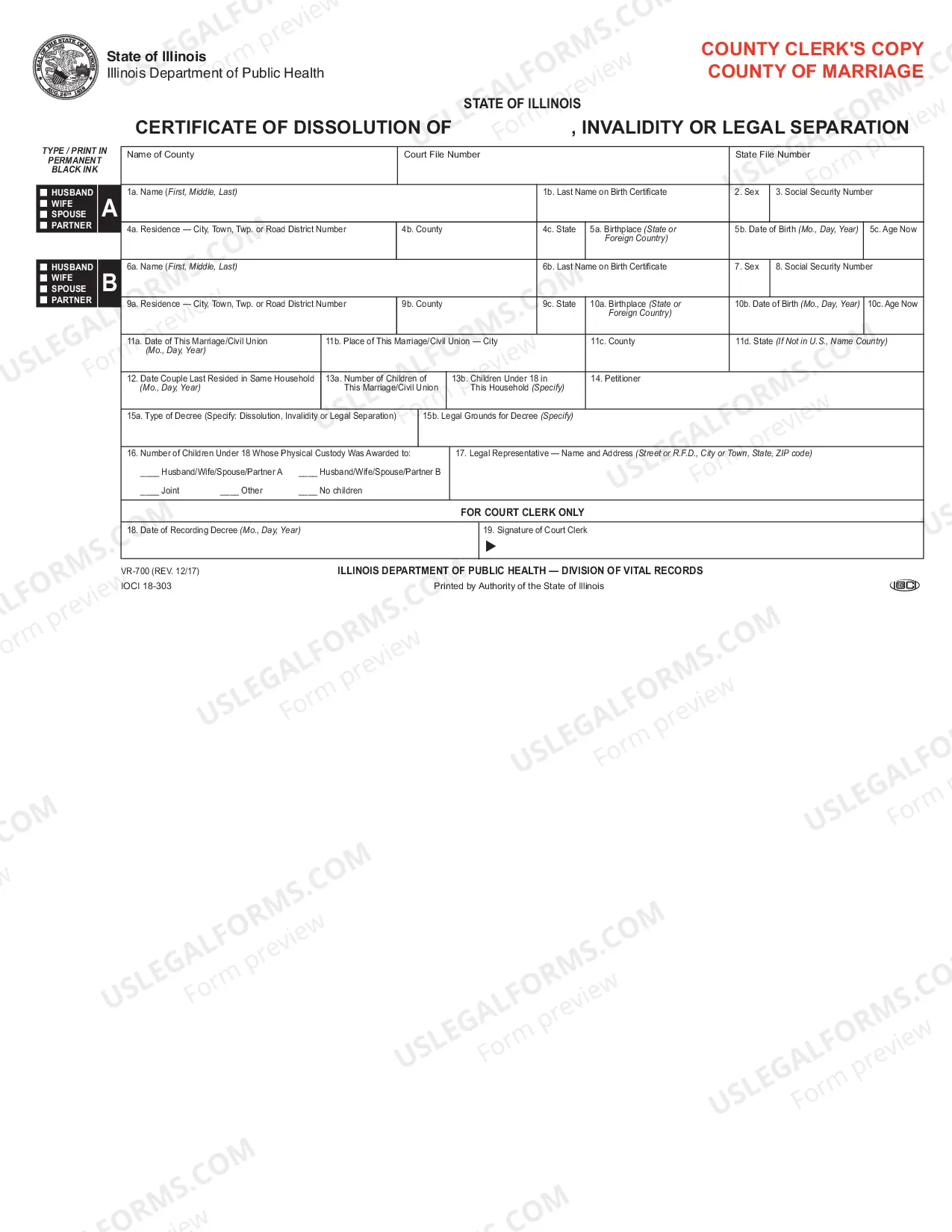 Preview Certificate of Dissolution of Marriage, Invalidity or Legal Seperation