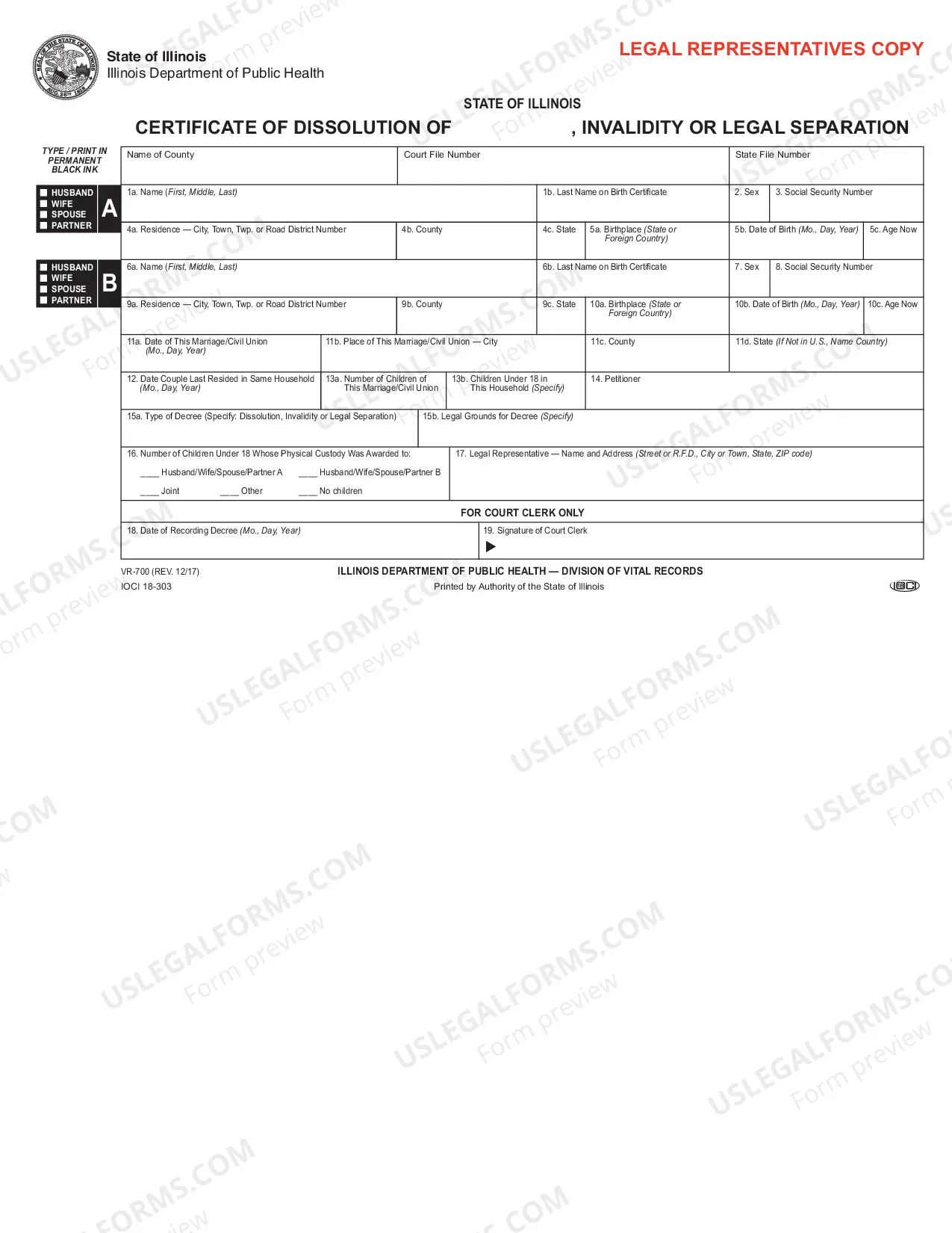 Preview Certificate of Dissolution of Marriage, Invalidity or Legal Seperation