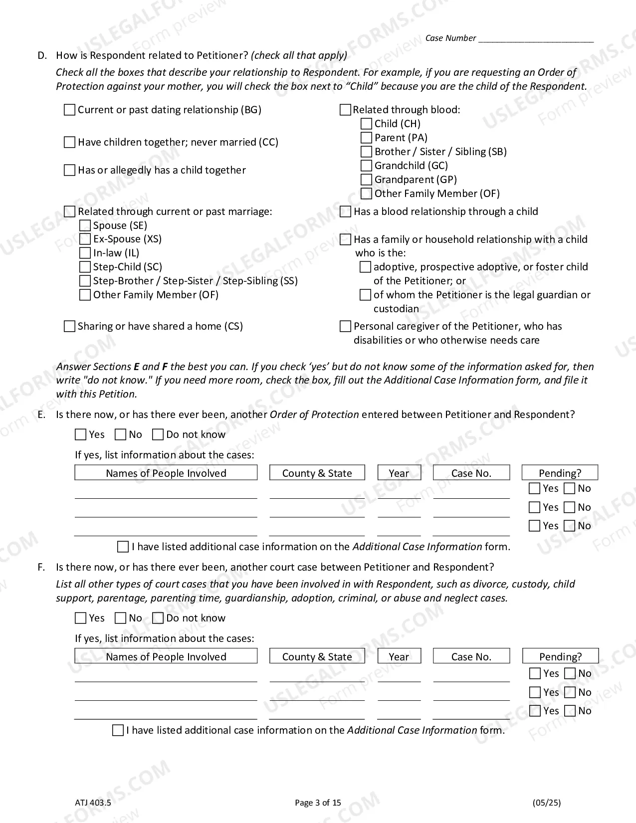 Preview Petition for Order of Protection