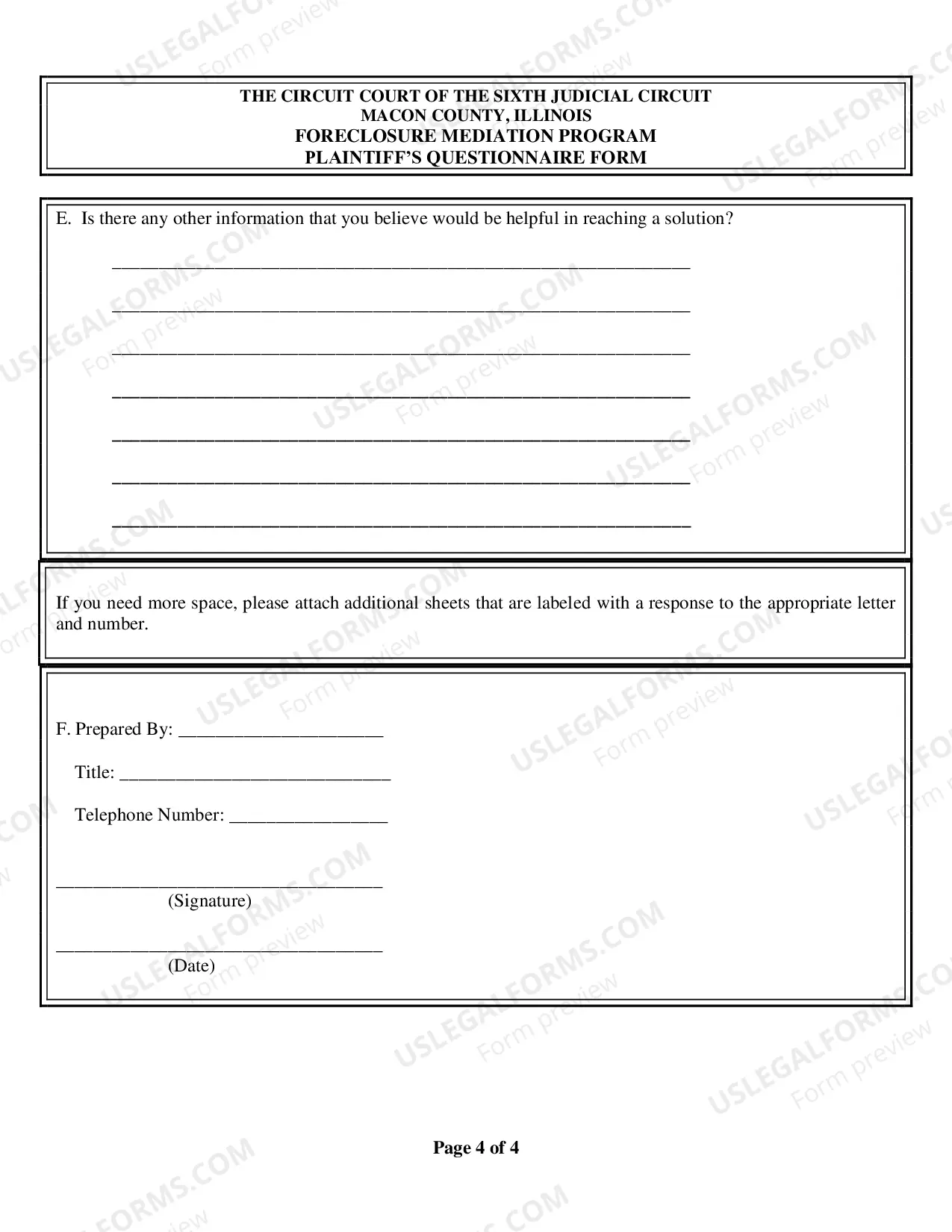 Preview Plaintiff's Questionnaire