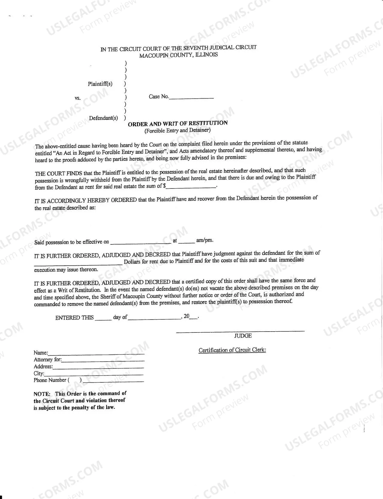Preview Complaint in Forcible Entry and Detainer