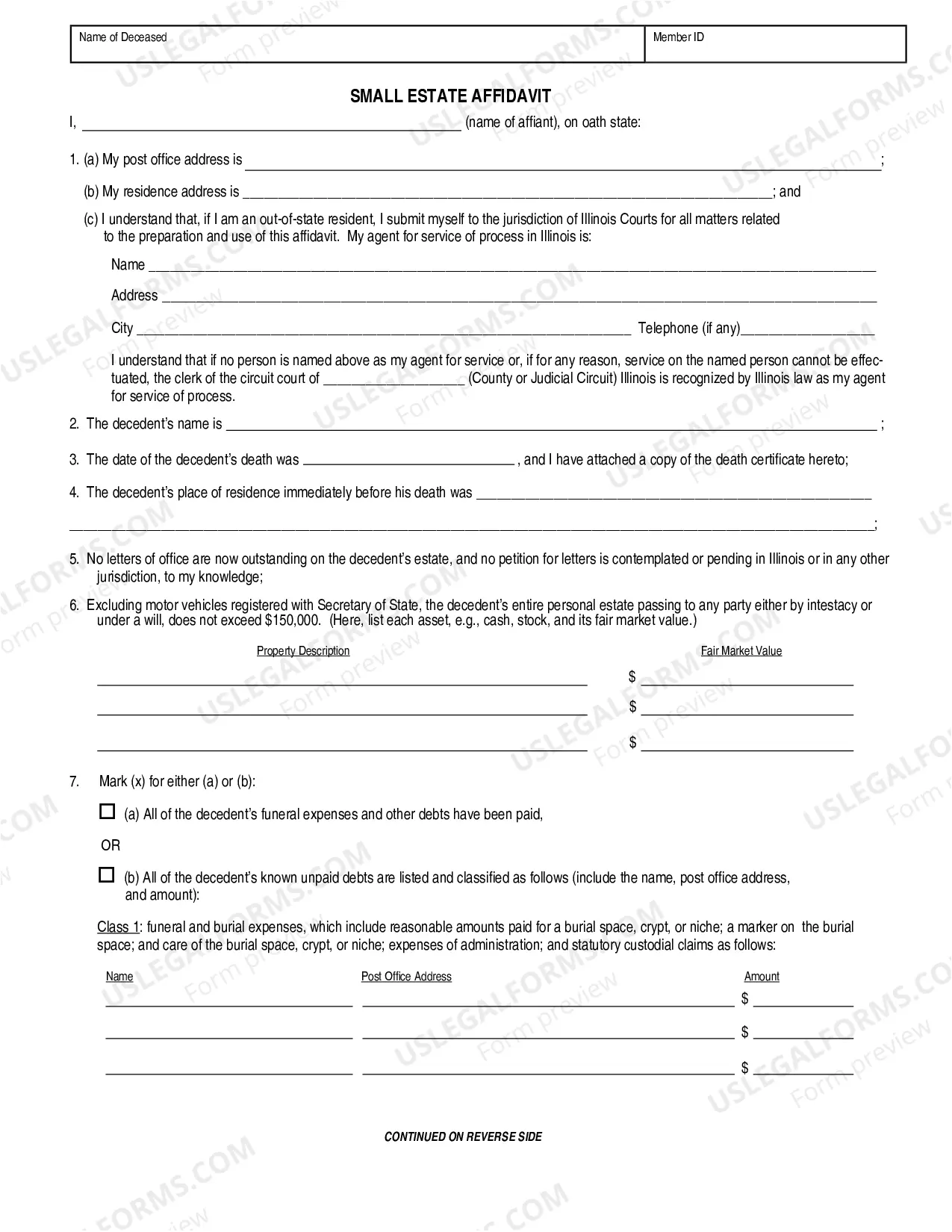 Preview Small Estate affidavit