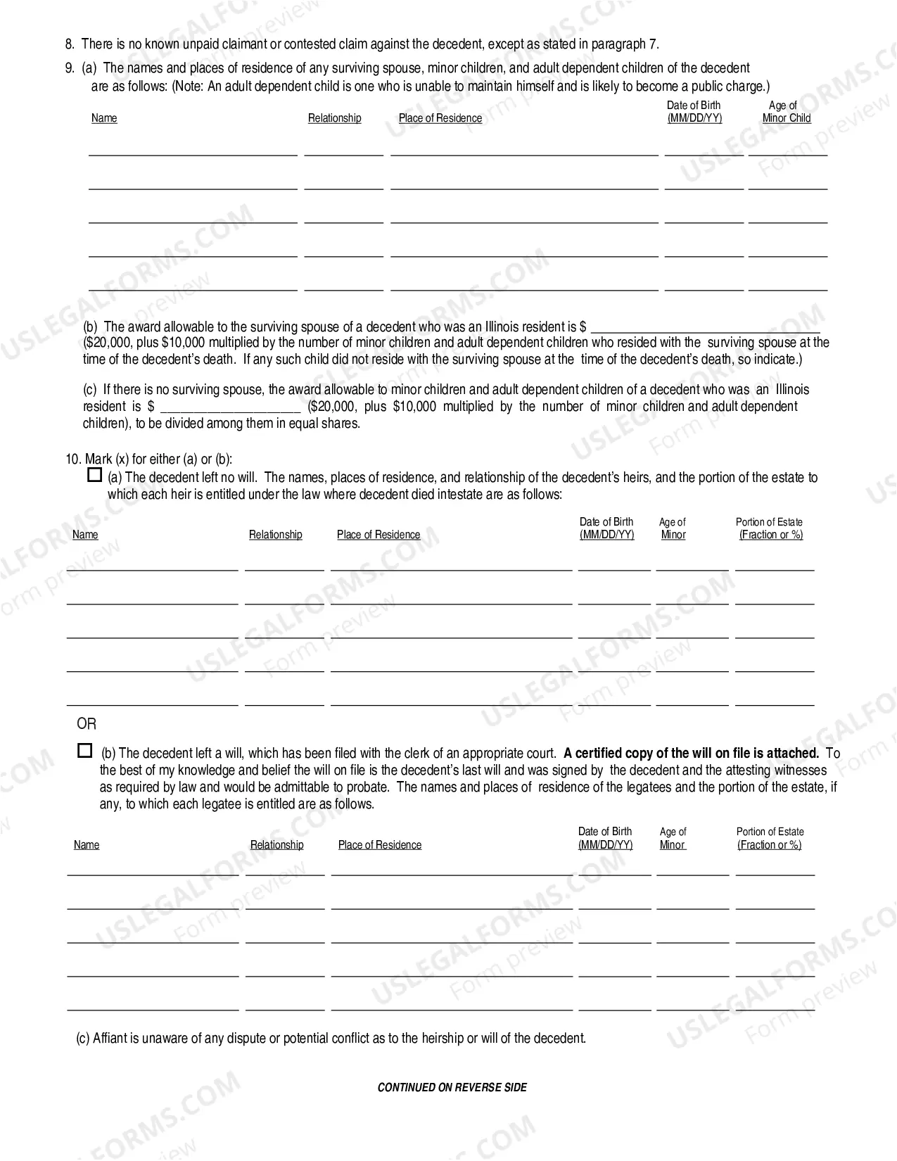 Preview Small Estate affidavit