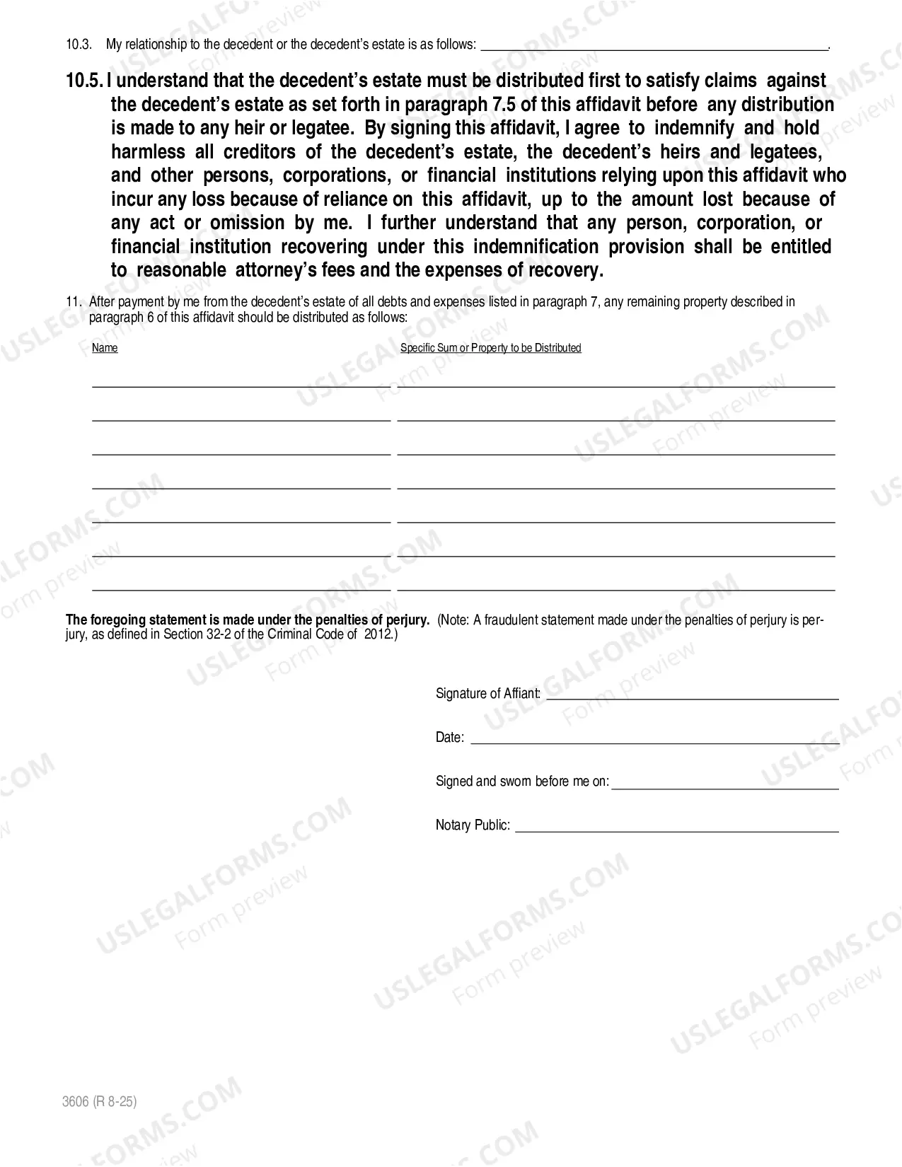 Preview Small Estate affidavit