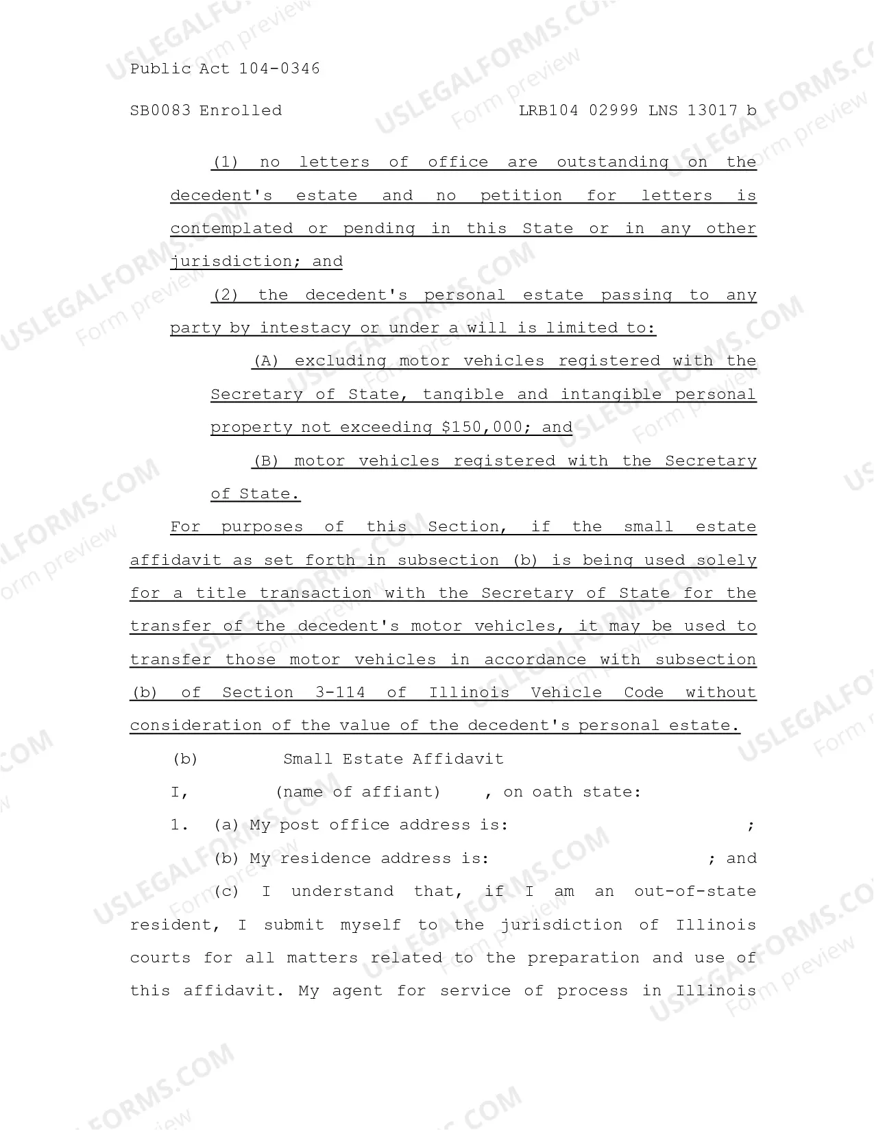 Preview Small Estate affidavit