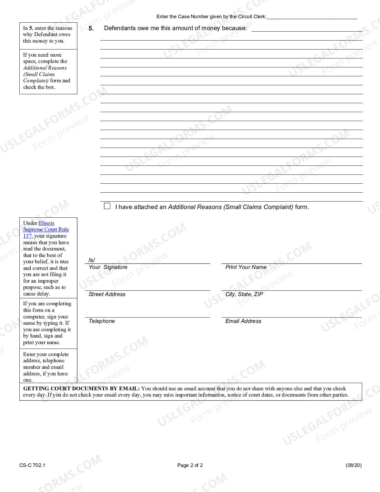 Preview Small Claims Complaint and Judgment