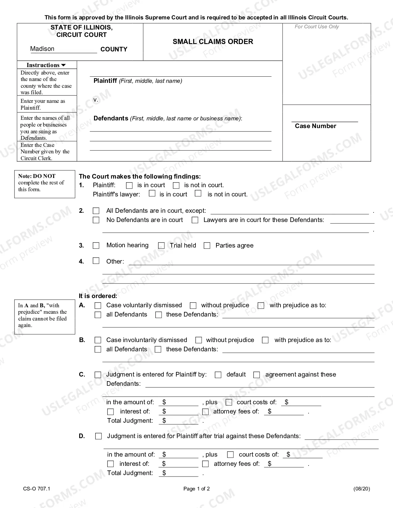 Preview Small Claims Complaint and Judgment