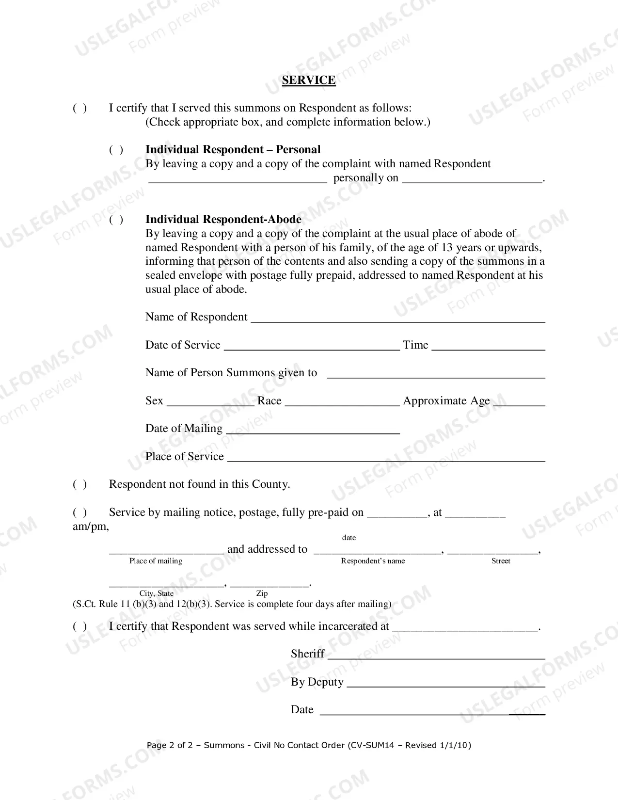 Preview Civil No Contact Order-Summons