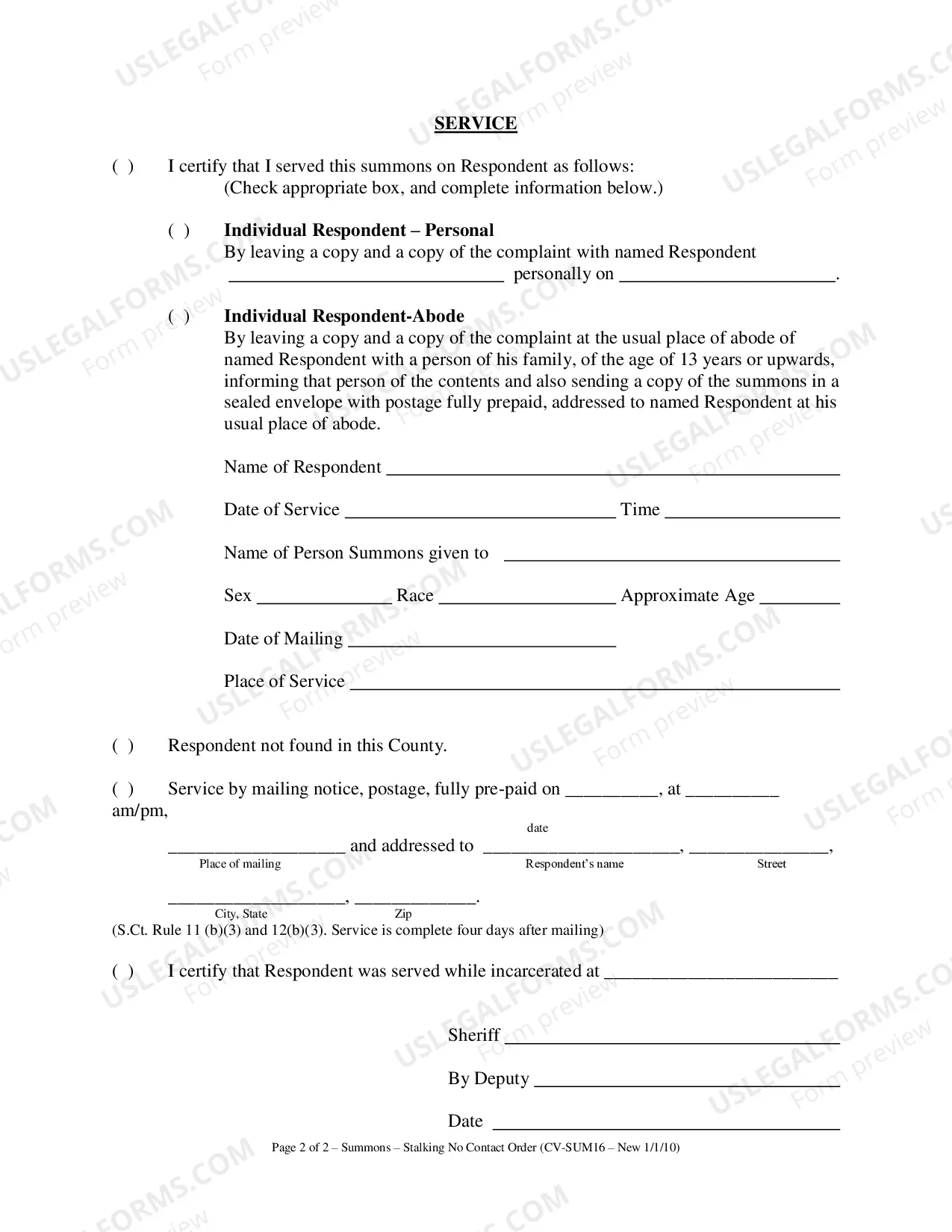Preview Stalking No Contact Order-Summons