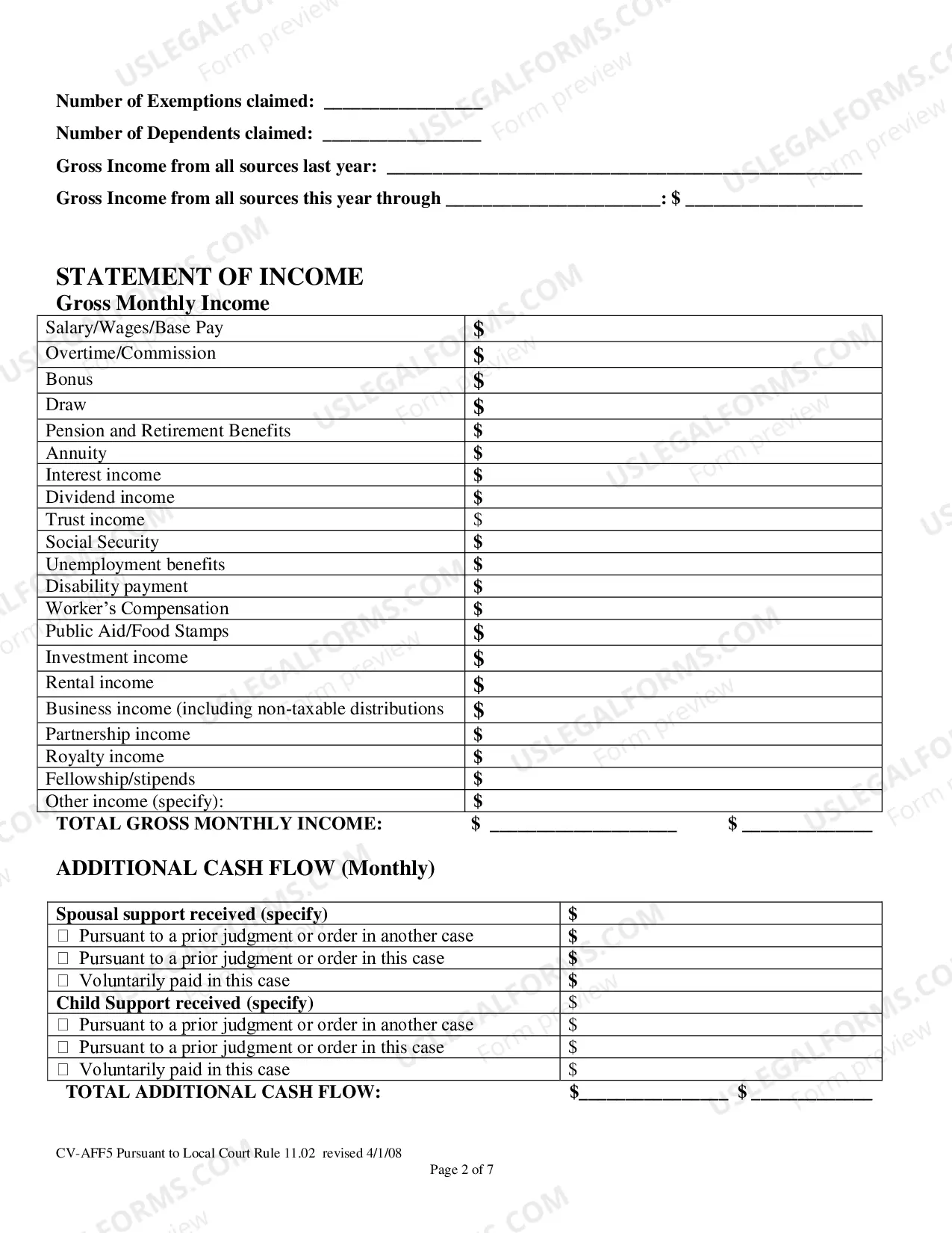Preview Affidavit in Support of / Affidavit in Answer to (Financial affidavit)