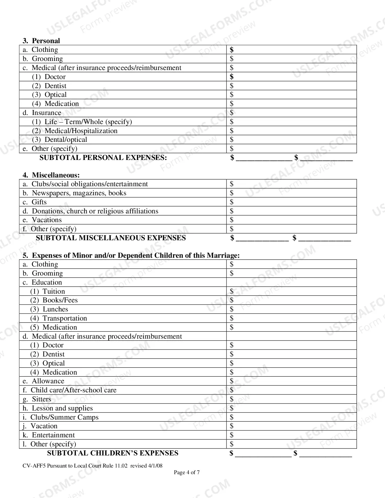 Preview Affidavit in Support of / Affidavit in Answer to (Financial affidavit)