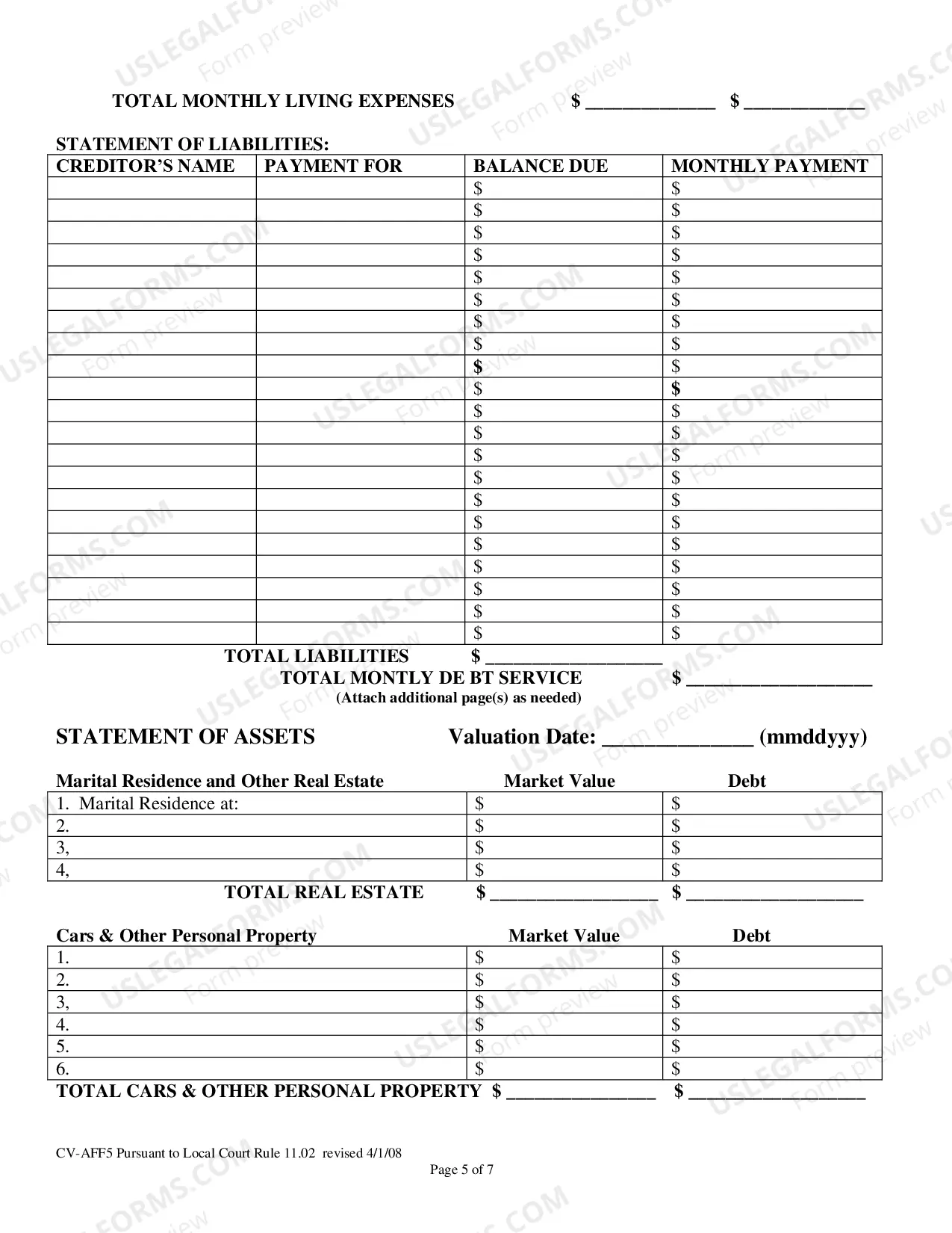 Preview Affidavit in Support of / Affidavit in Answer to (Financial affidavit)