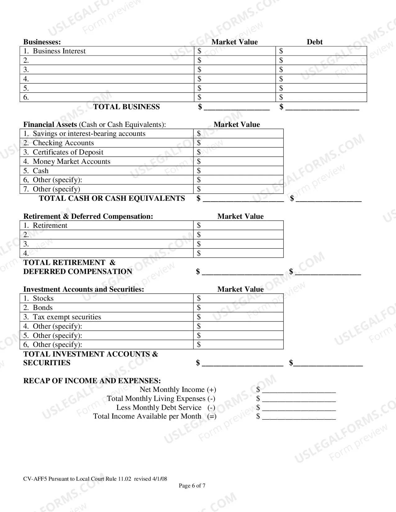 Preview Affidavit in Support of / Affidavit in Answer to (Financial affidavit)