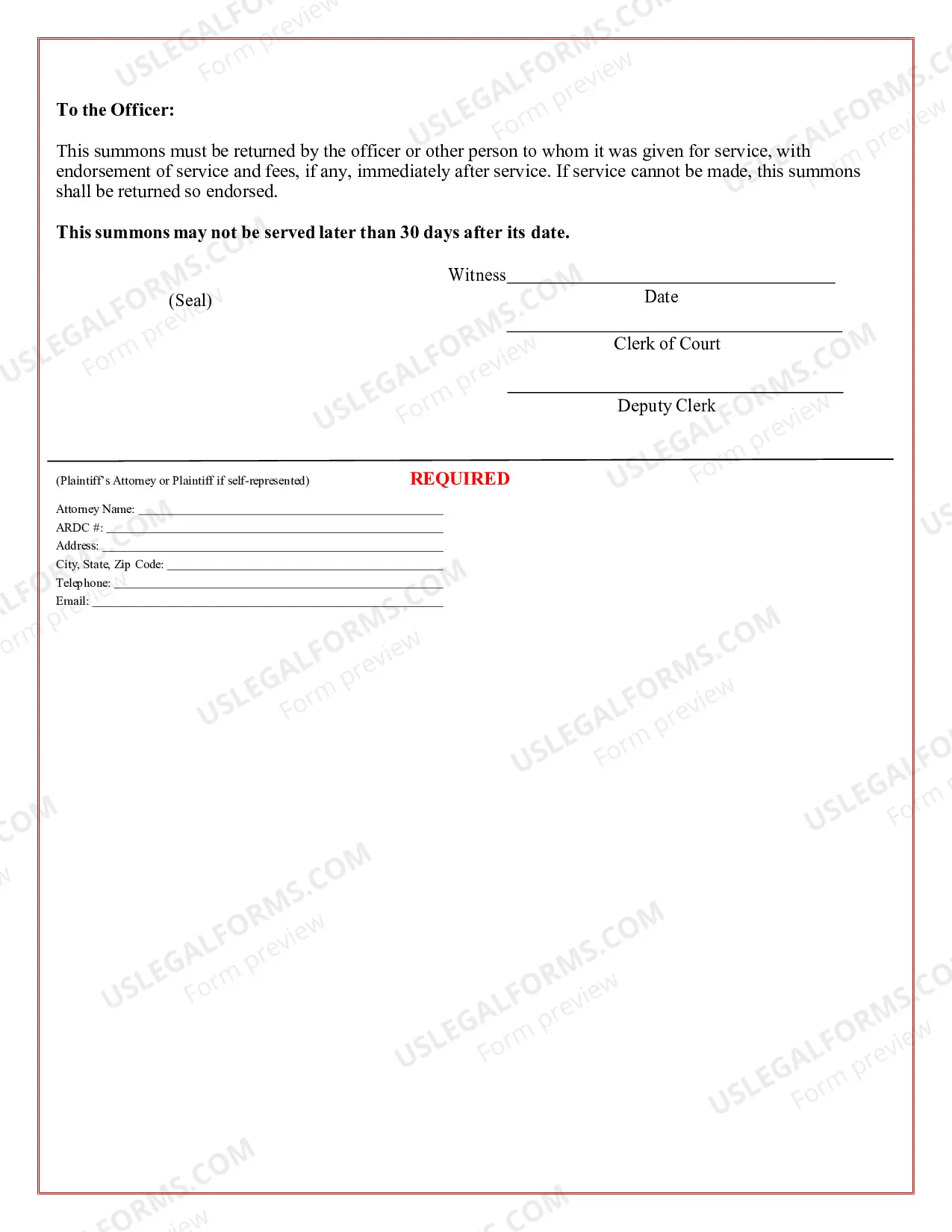 Preview Summons (Day Certain-Not To Exceed 10000.00)