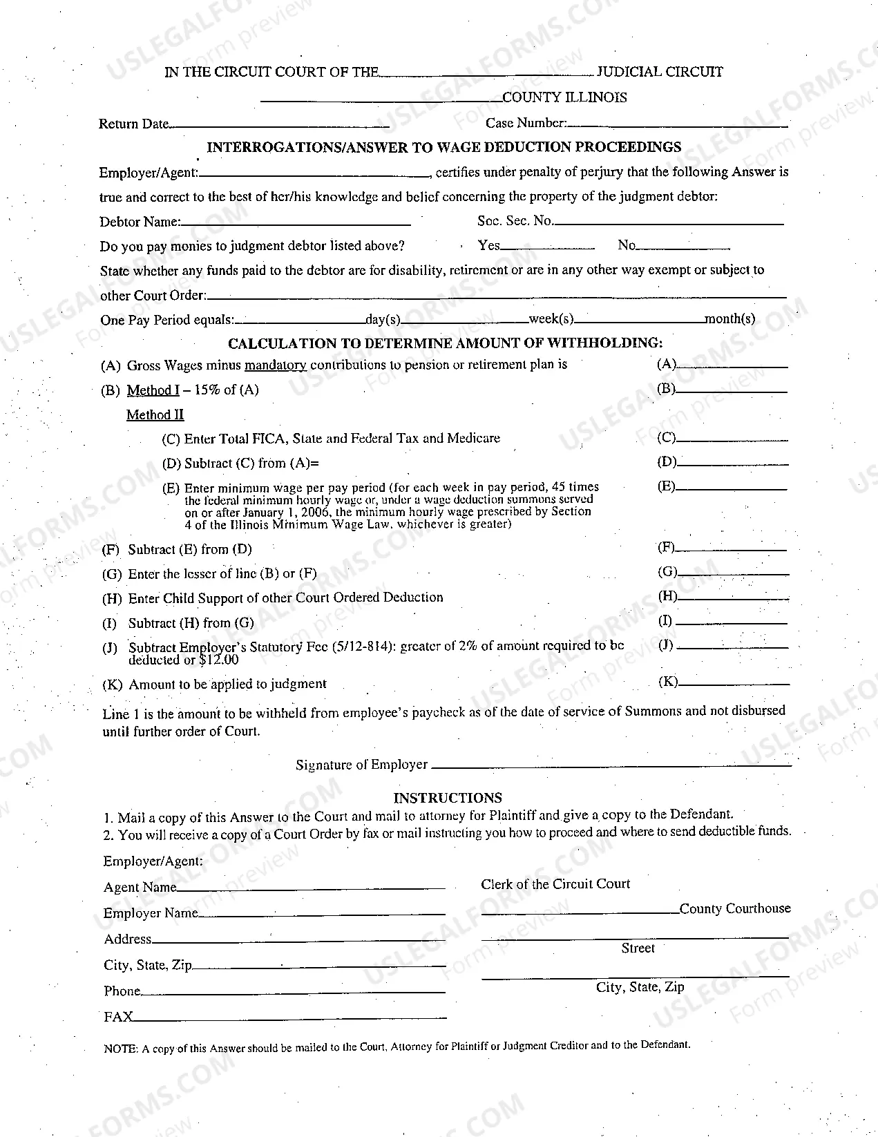 Preview Affidavit for Wage Deduction Order