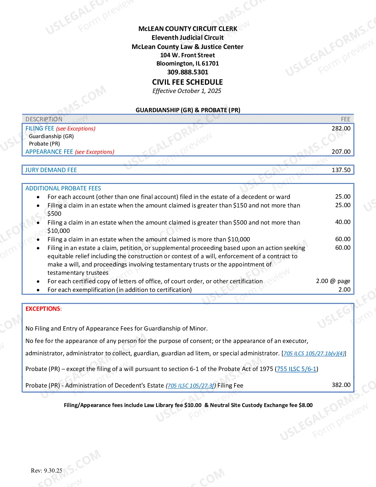 Preview Circuit Clerk Filing Fee Schedule