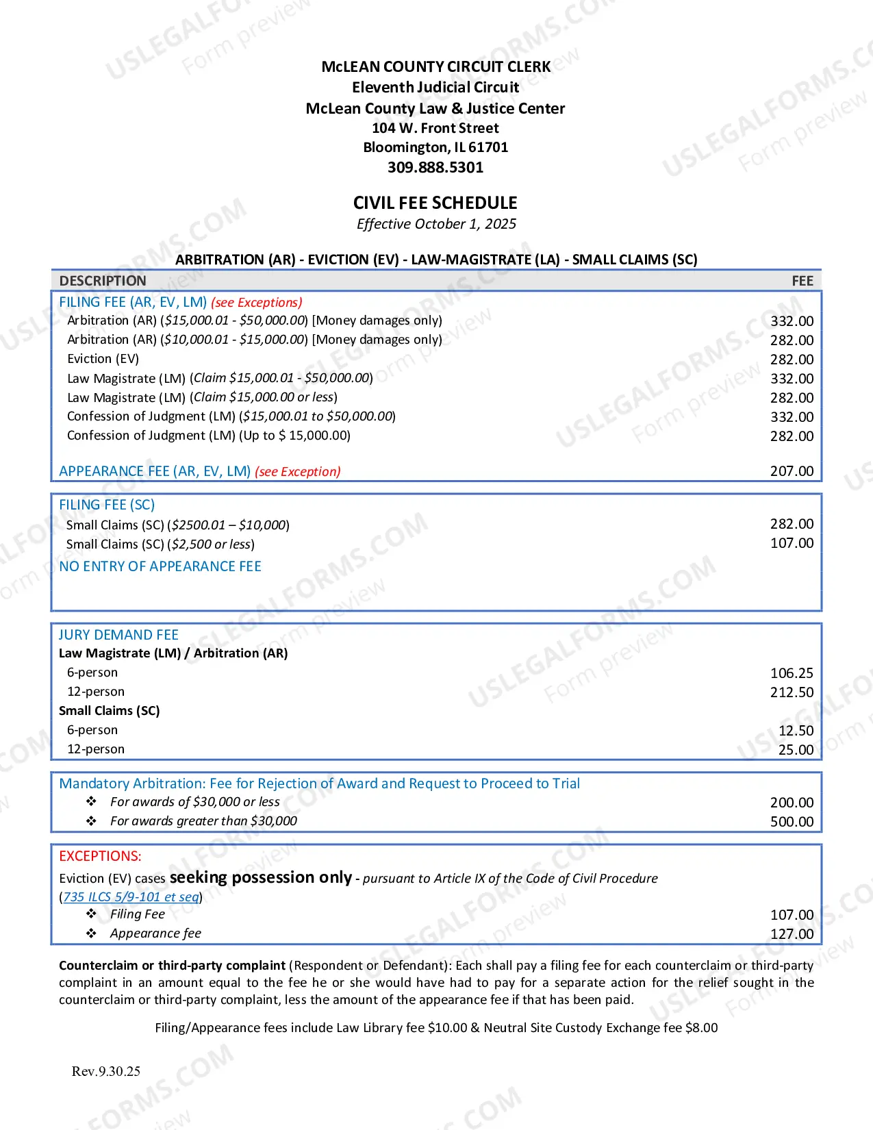 Preview Circuit Clerk Filing Fee Schedule