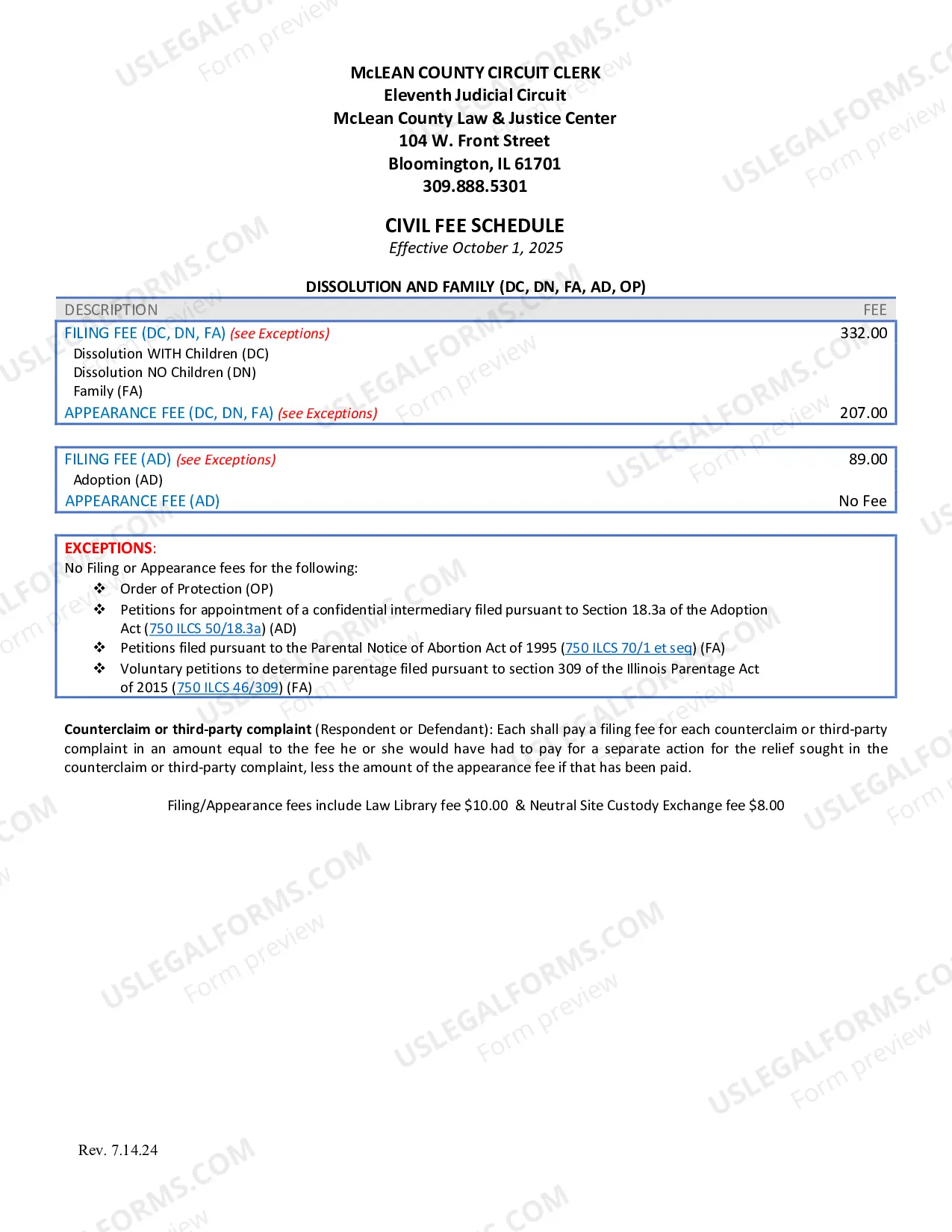 Preview Circuit Clerk Filing Fee Schedule