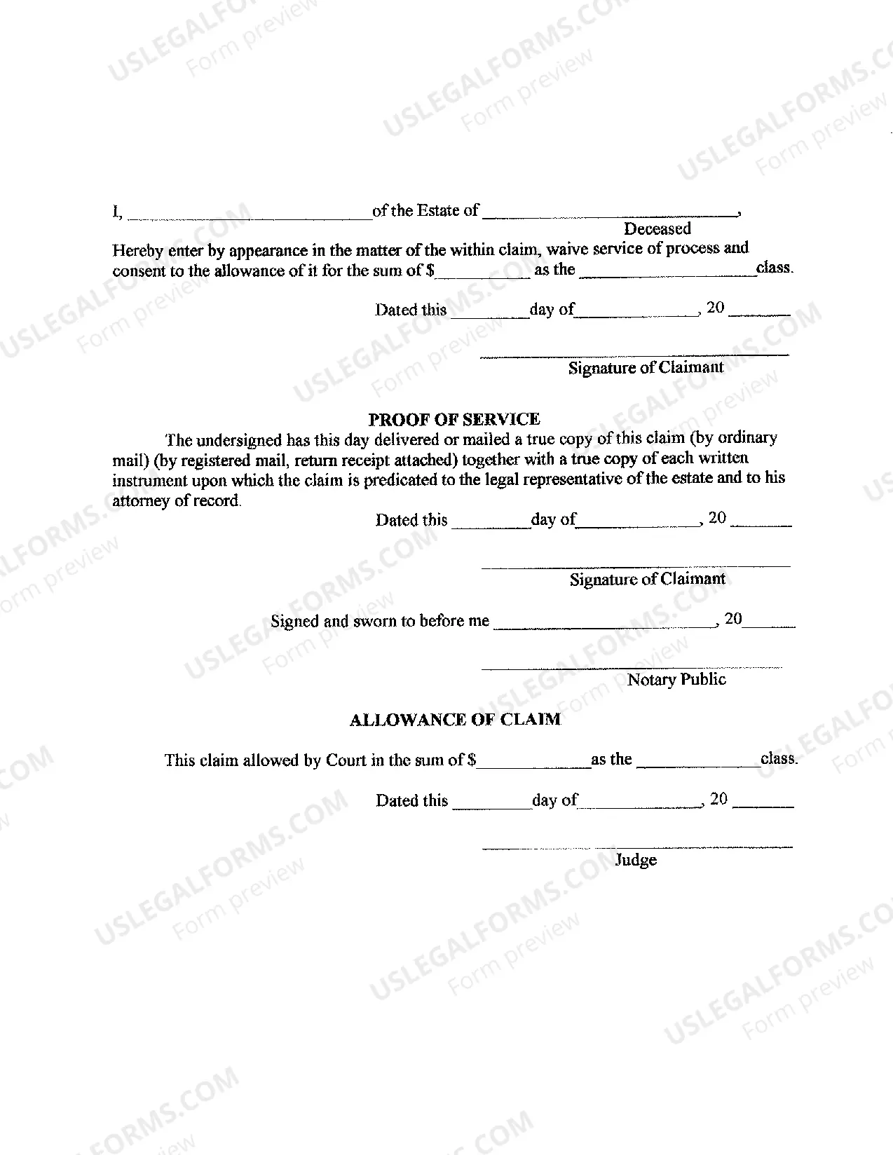 Preview Estate Claim