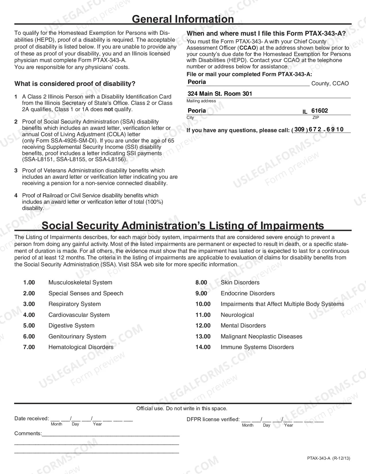 Preview PTaX-343-a Physician's Statement for the Homestead Exemption for Persons with Disabilities