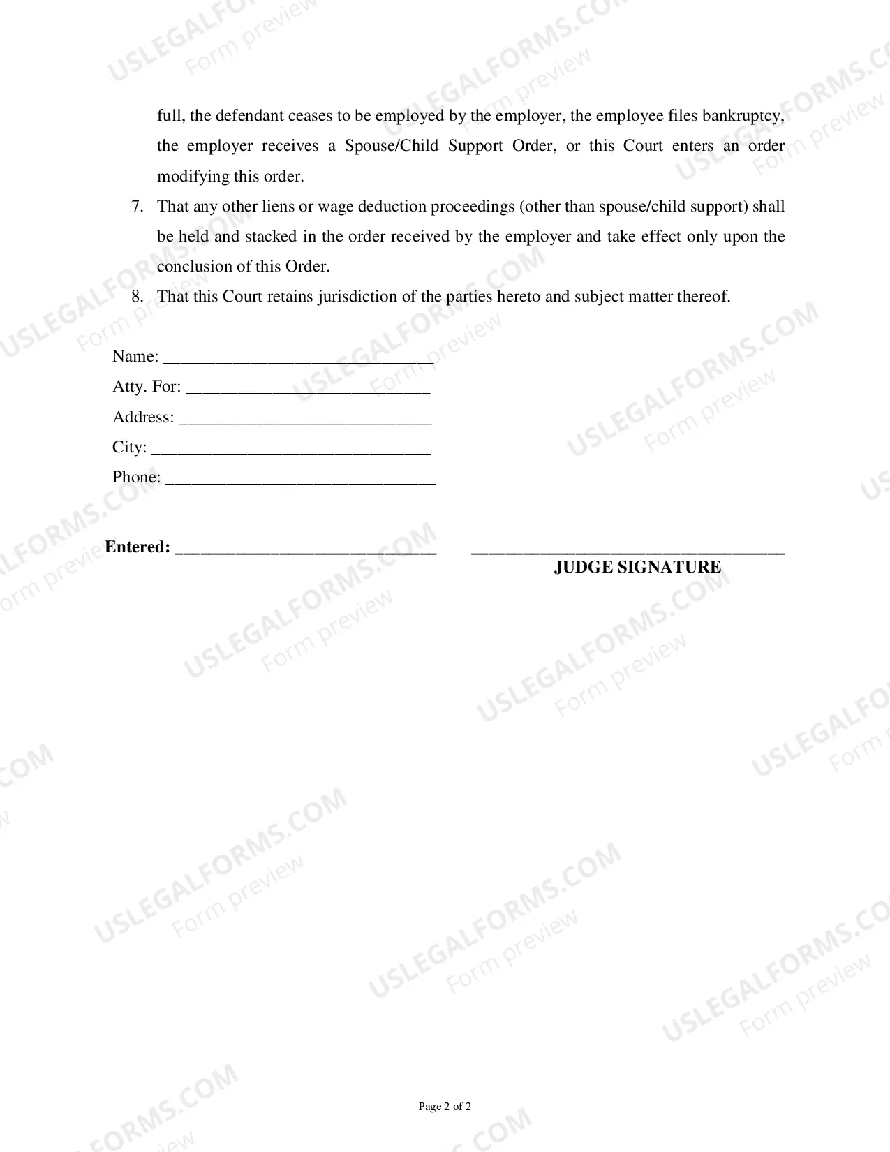 Preview Wage Deduction Order